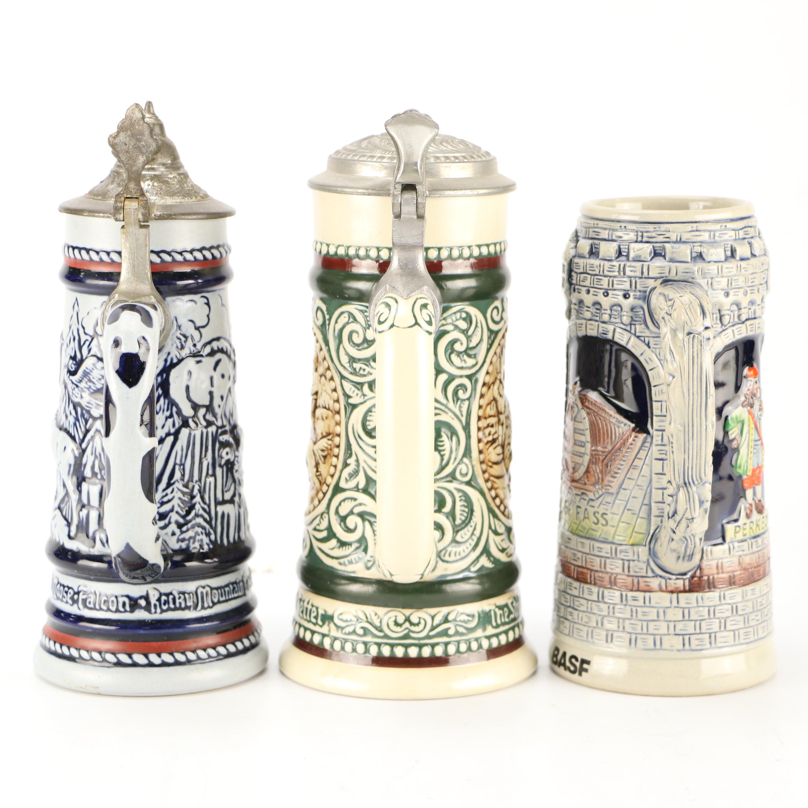 Avon and King Ceramic Hand-Painted Beer Steins, 1970s