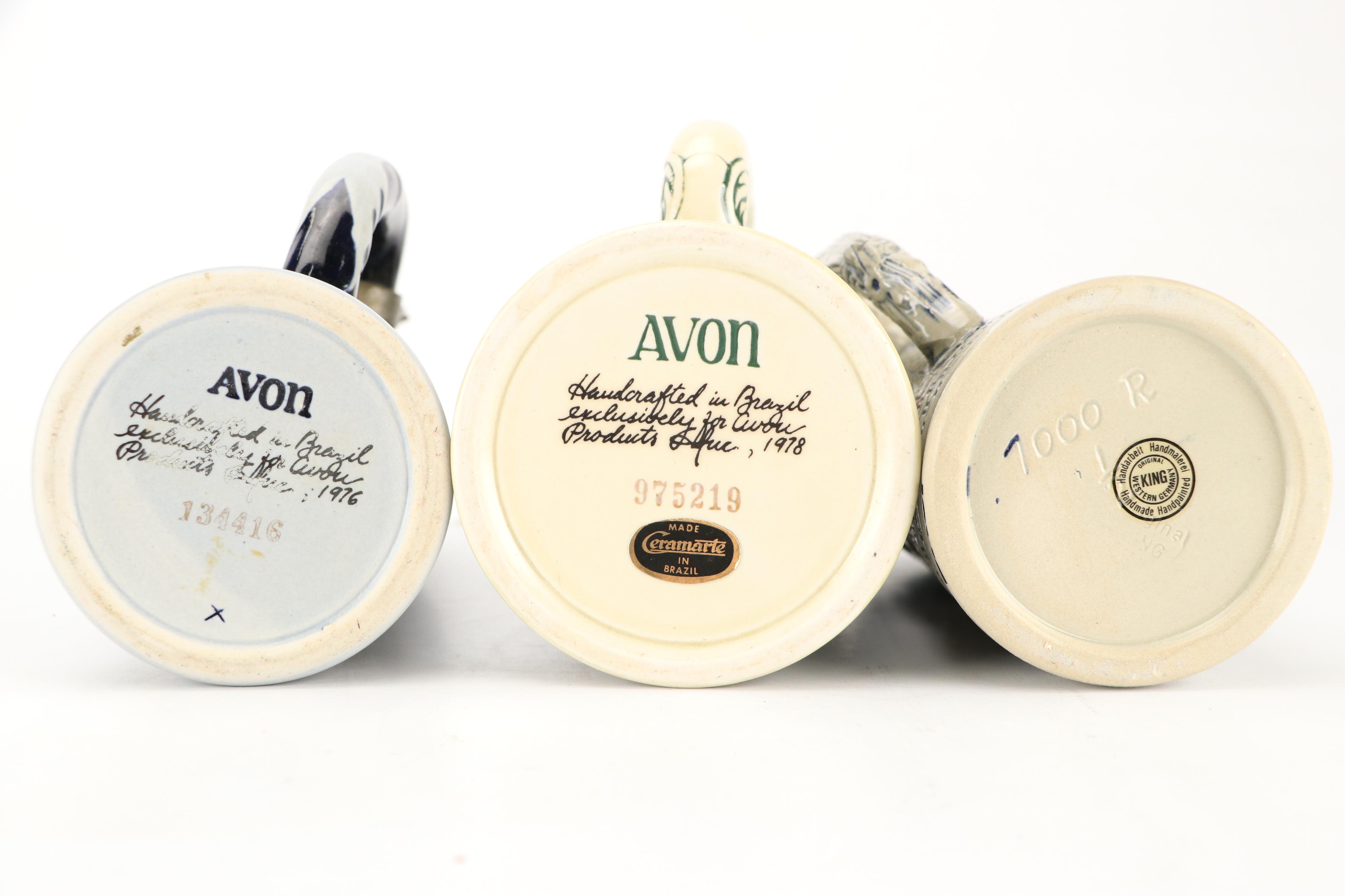 Avon and King Ceramic Hand-Painted Beer Steins, 1970s