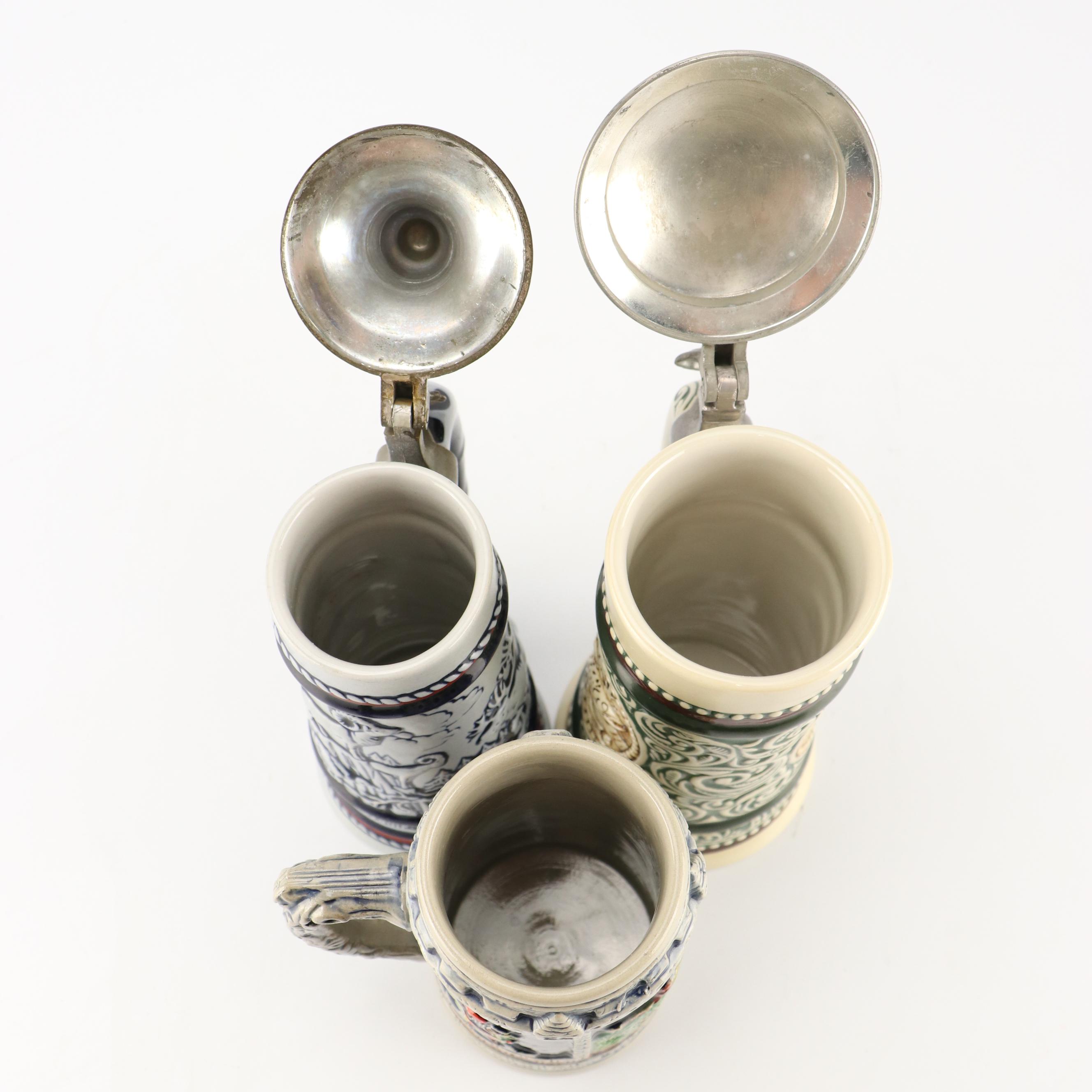 Avon and King Ceramic Hand-Painted Beer Steins, 1970s