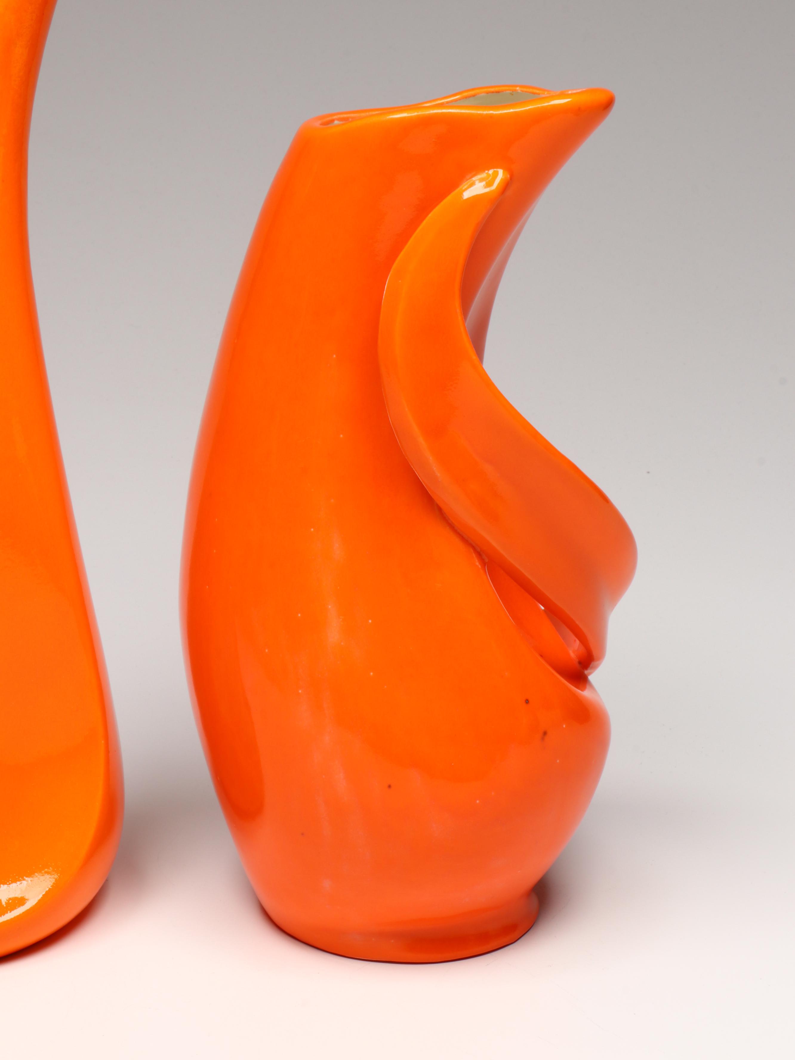 MCM L.E. Smith "Bittersweet" Compote, More Orange Glassware & Pottery Pitchers