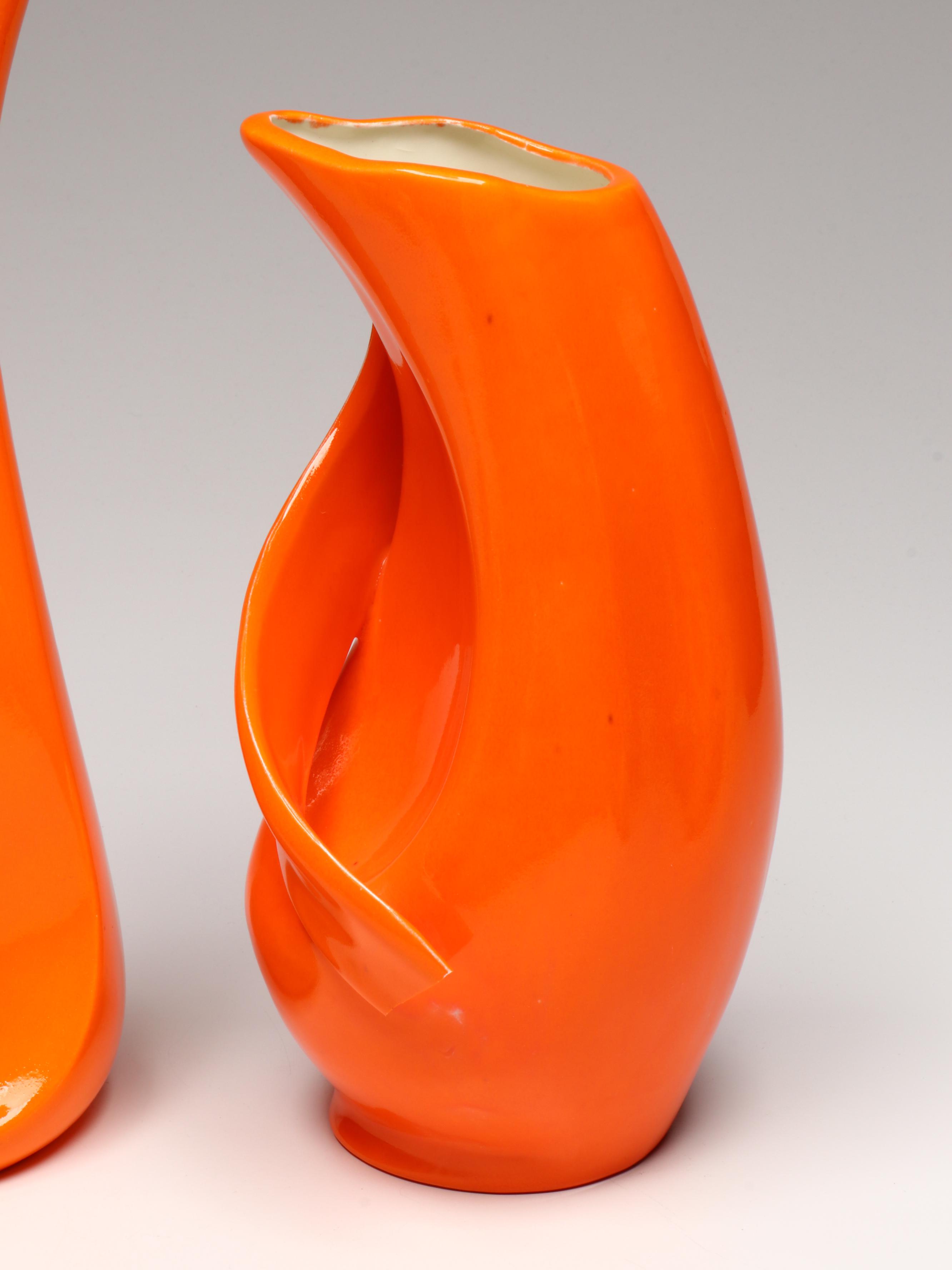 MCM L.E. Smith "Bittersweet" Compote, More Orange Glassware & Pottery Pitchers