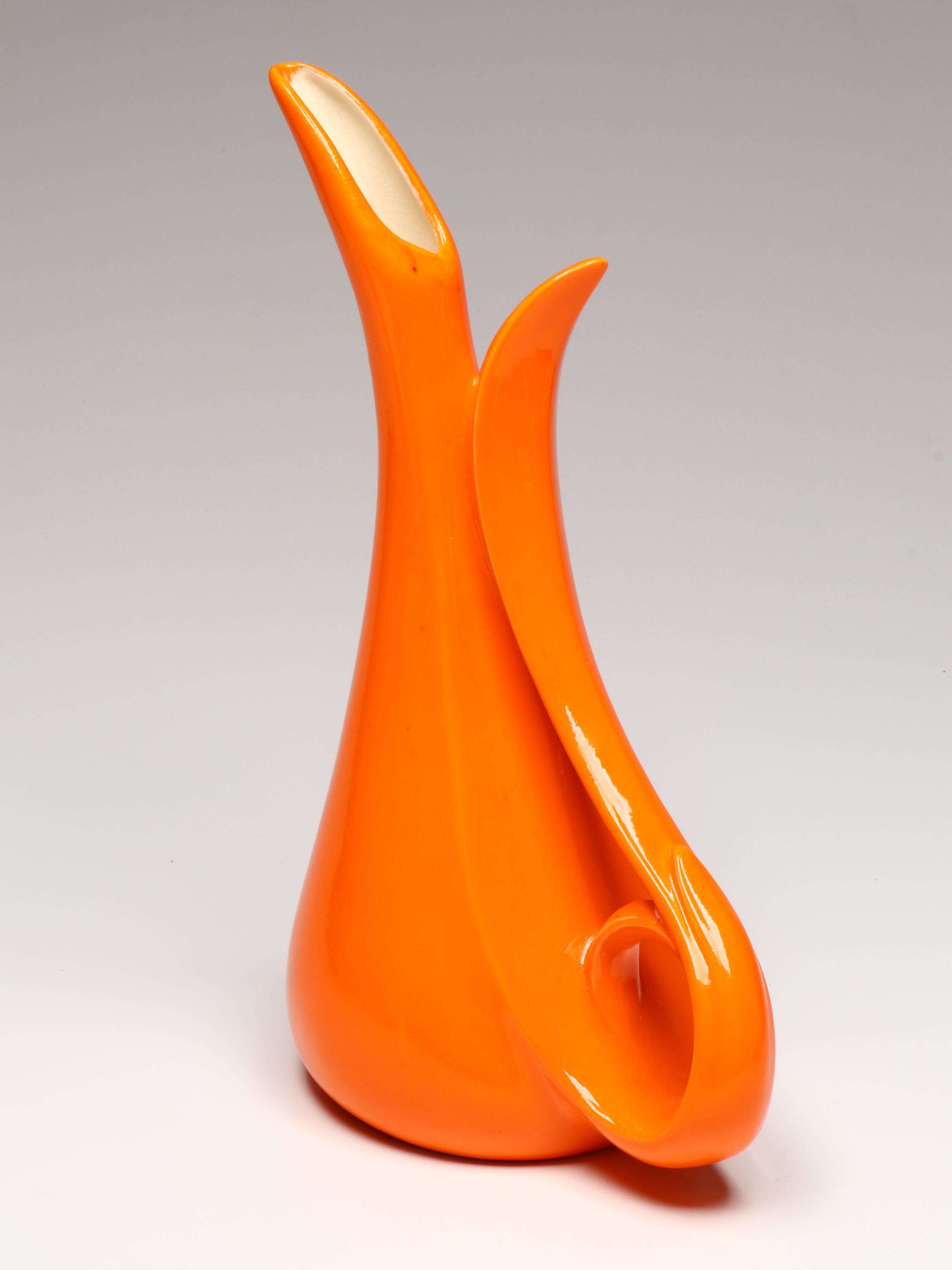 MCM L.E. Smith "Bittersweet" Compote, More Orange Glassware & Pottery Pitchers