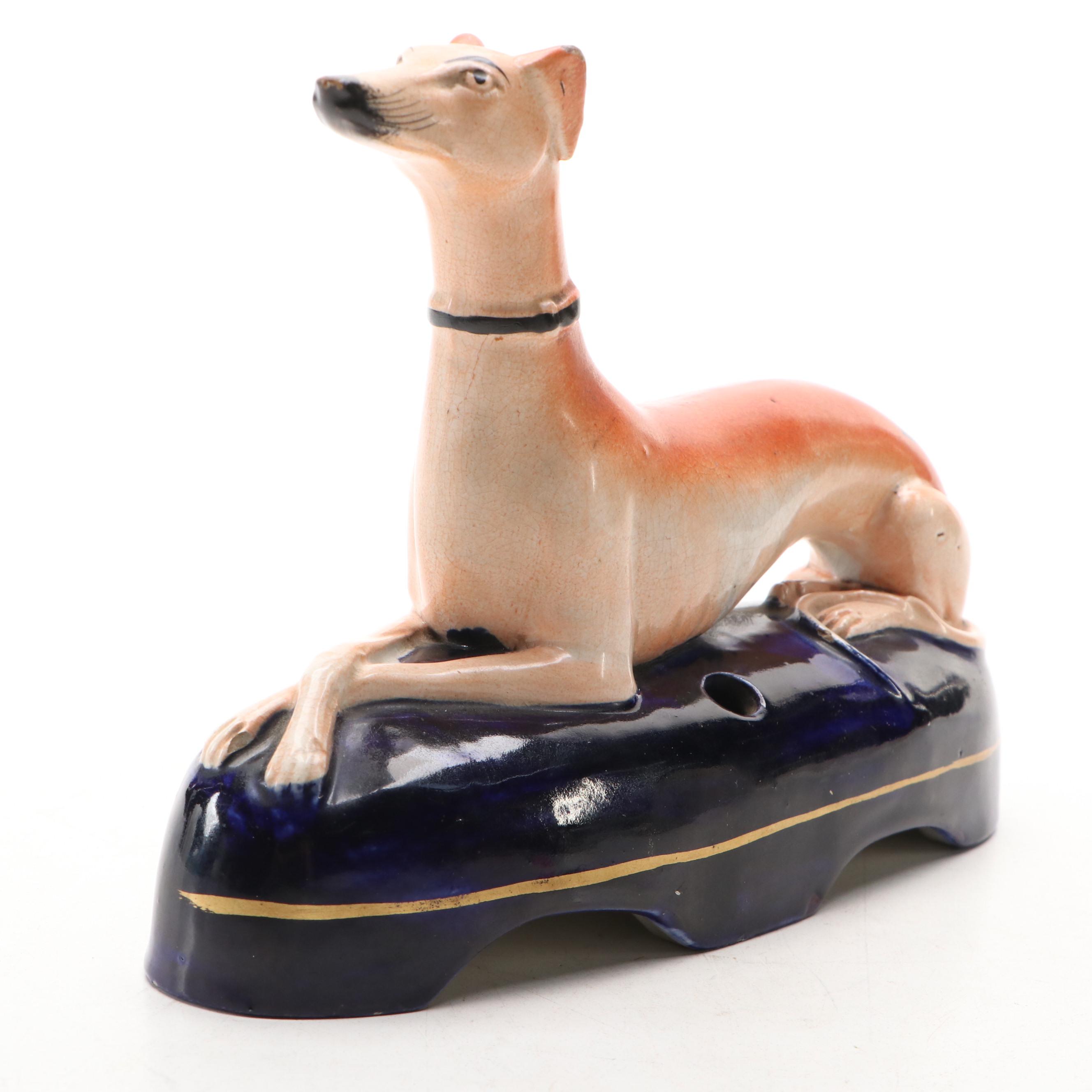 Staffordshire Earthenware Greyhound Pen Holder, Late 19th/Early 20th Century