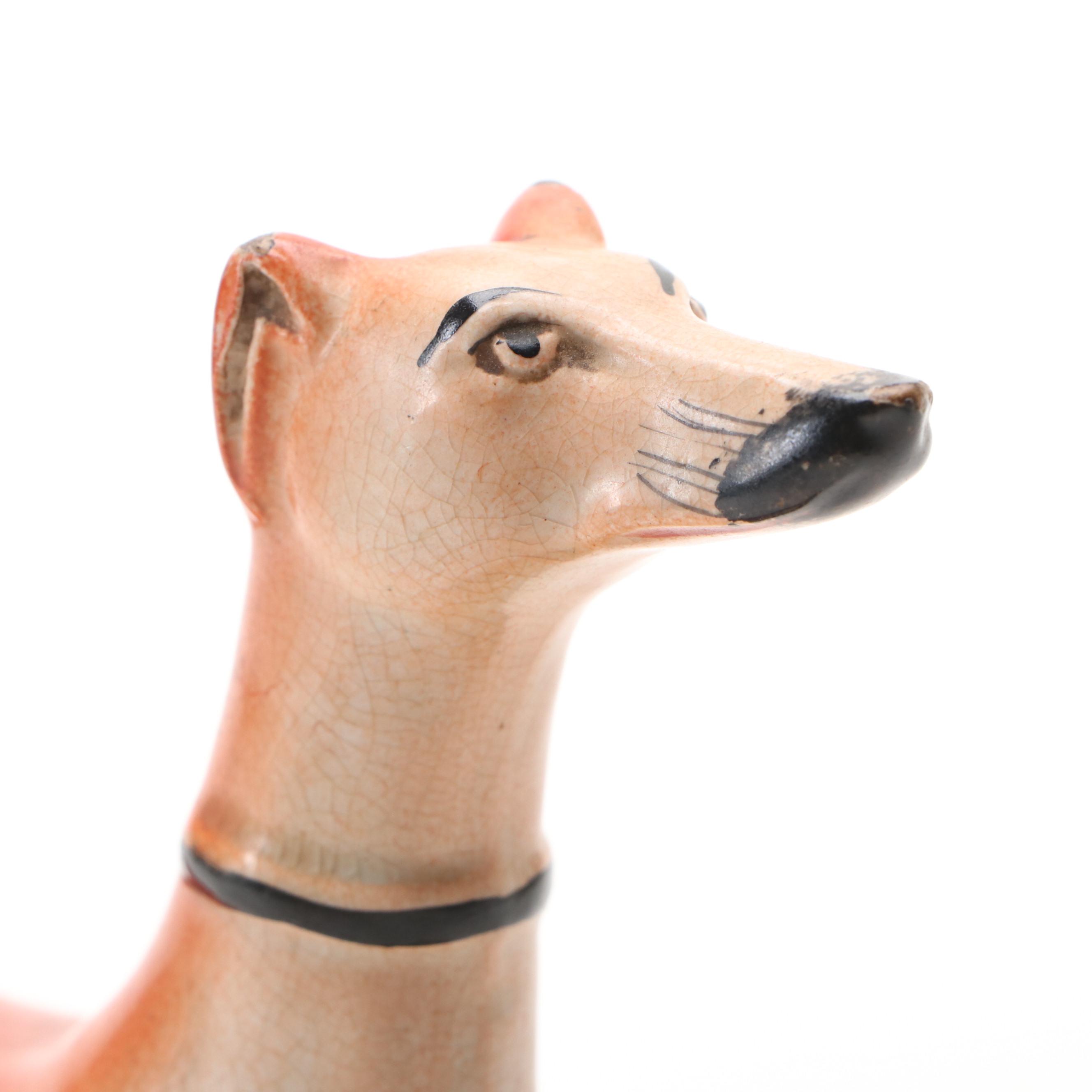 Staffordshire Earthenware Greyhound Pen Holder, Late 19th/Early 20th Century