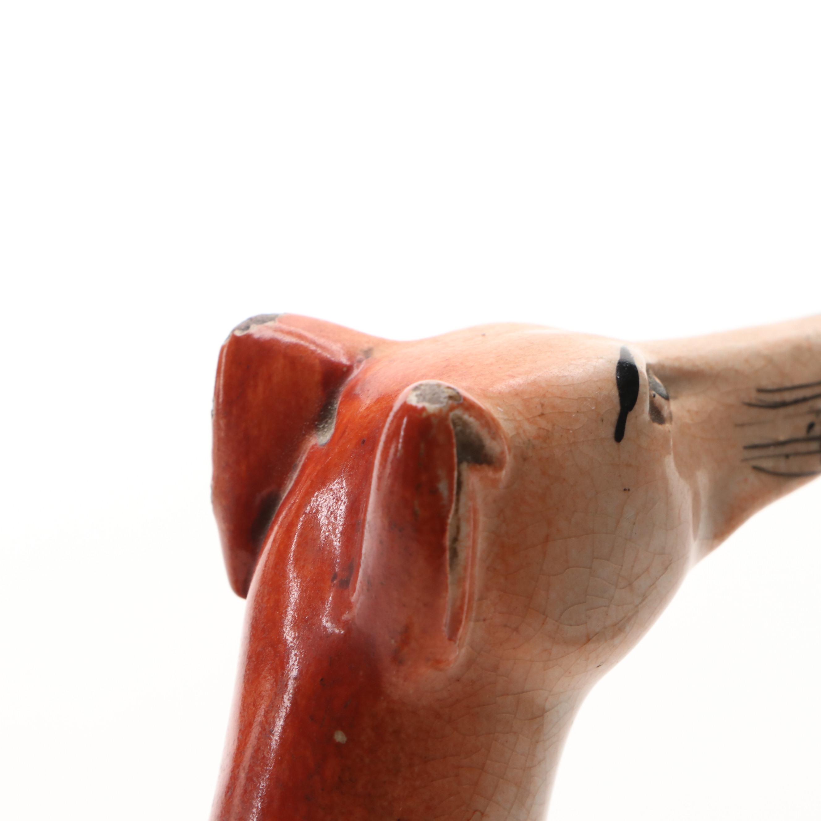 Staffordshire Earthenware Greyhound Pen Holder, Late 19th/Early 20th Century