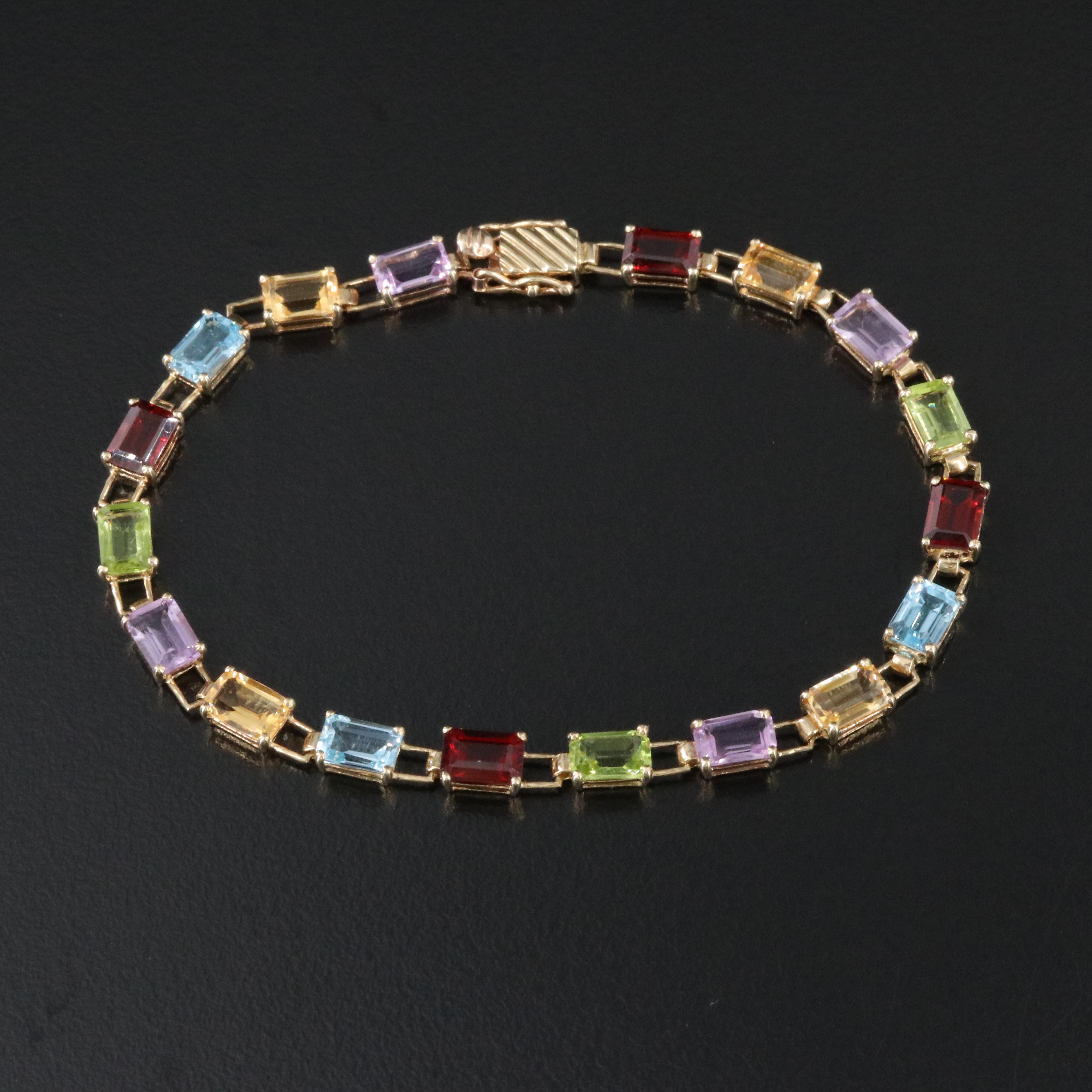 10K Gemstone Bracelet Including Garnet, Citrine, Amethyst, Peridot and Topaz