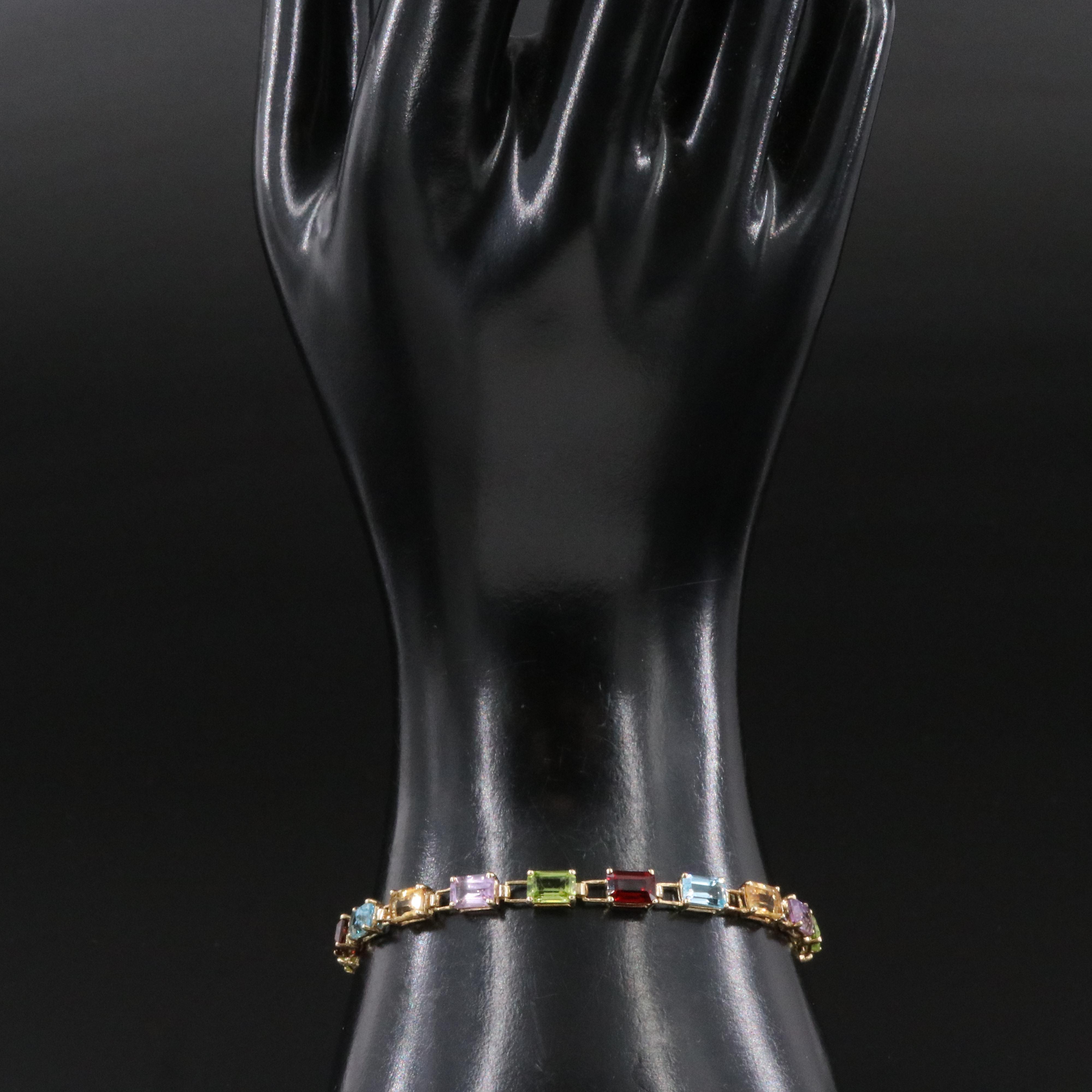 10K Gemstone Bracelet Including Garnet, Citrine, Amethyst, Peridot and Topaz