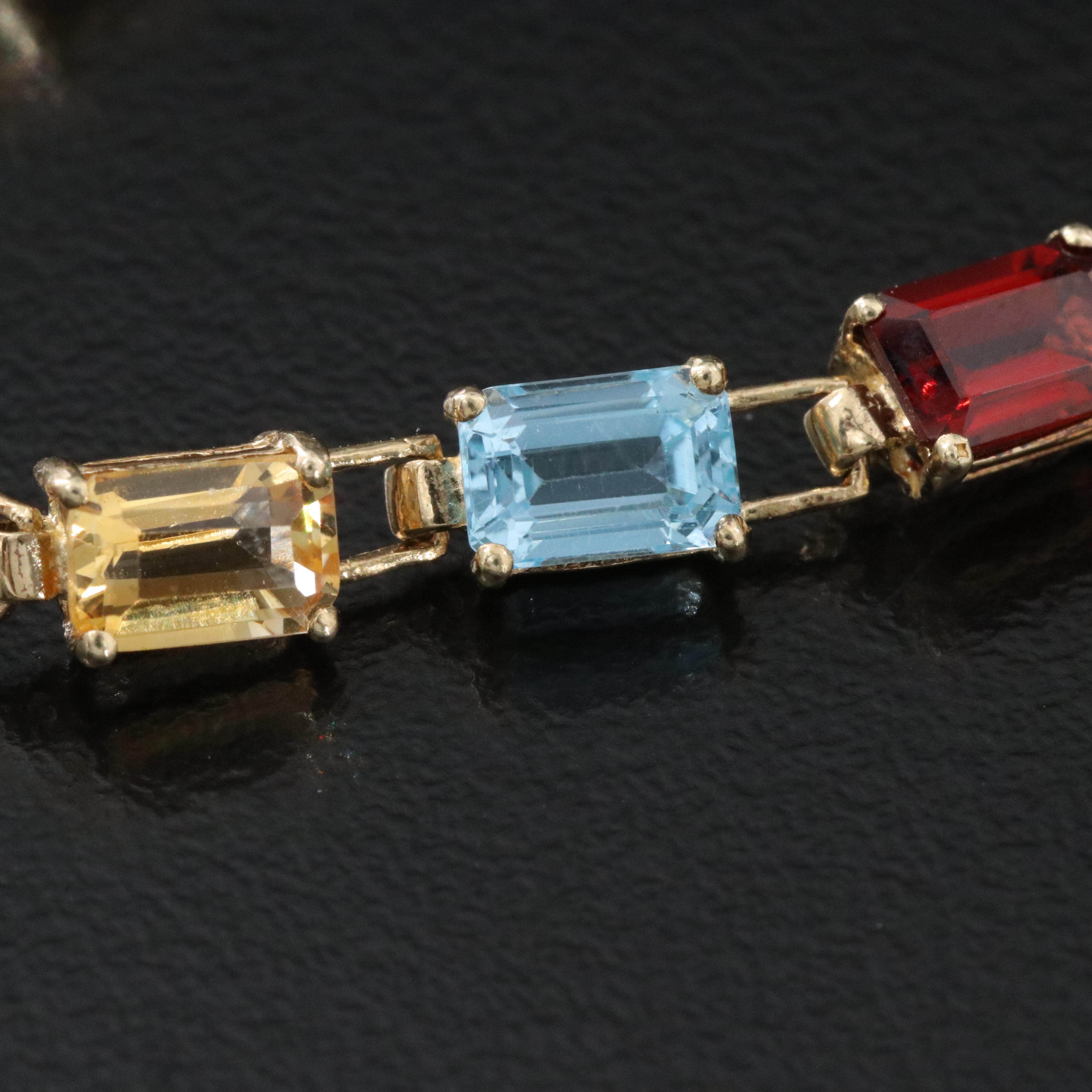 10K Gemstone Bracelet Including Garnet, Citrine, Amethyst, Peridot and Topaz