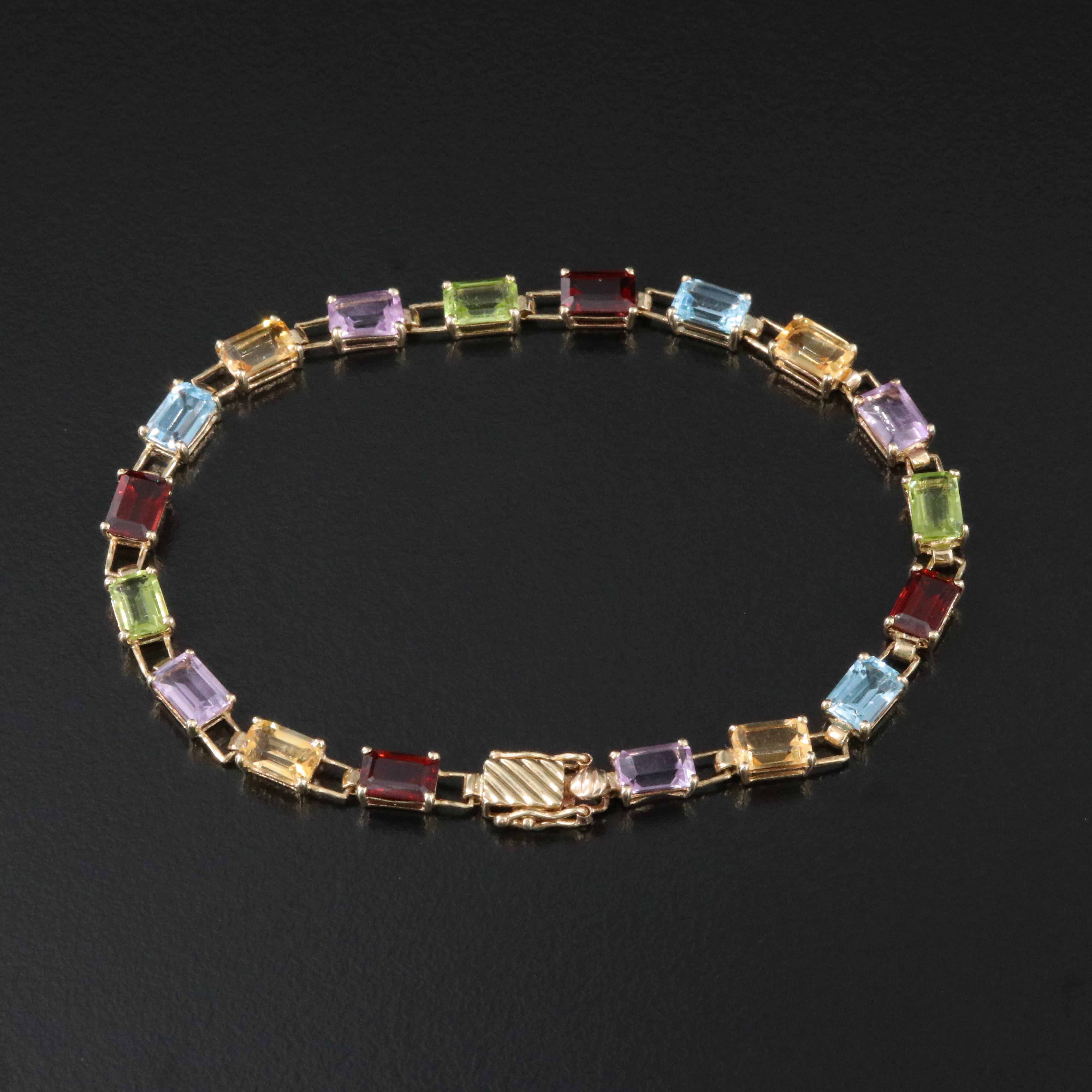 10K Gemstone Bracelet Including Garnet, Citrine, Amethyst, Peridot and Topaz