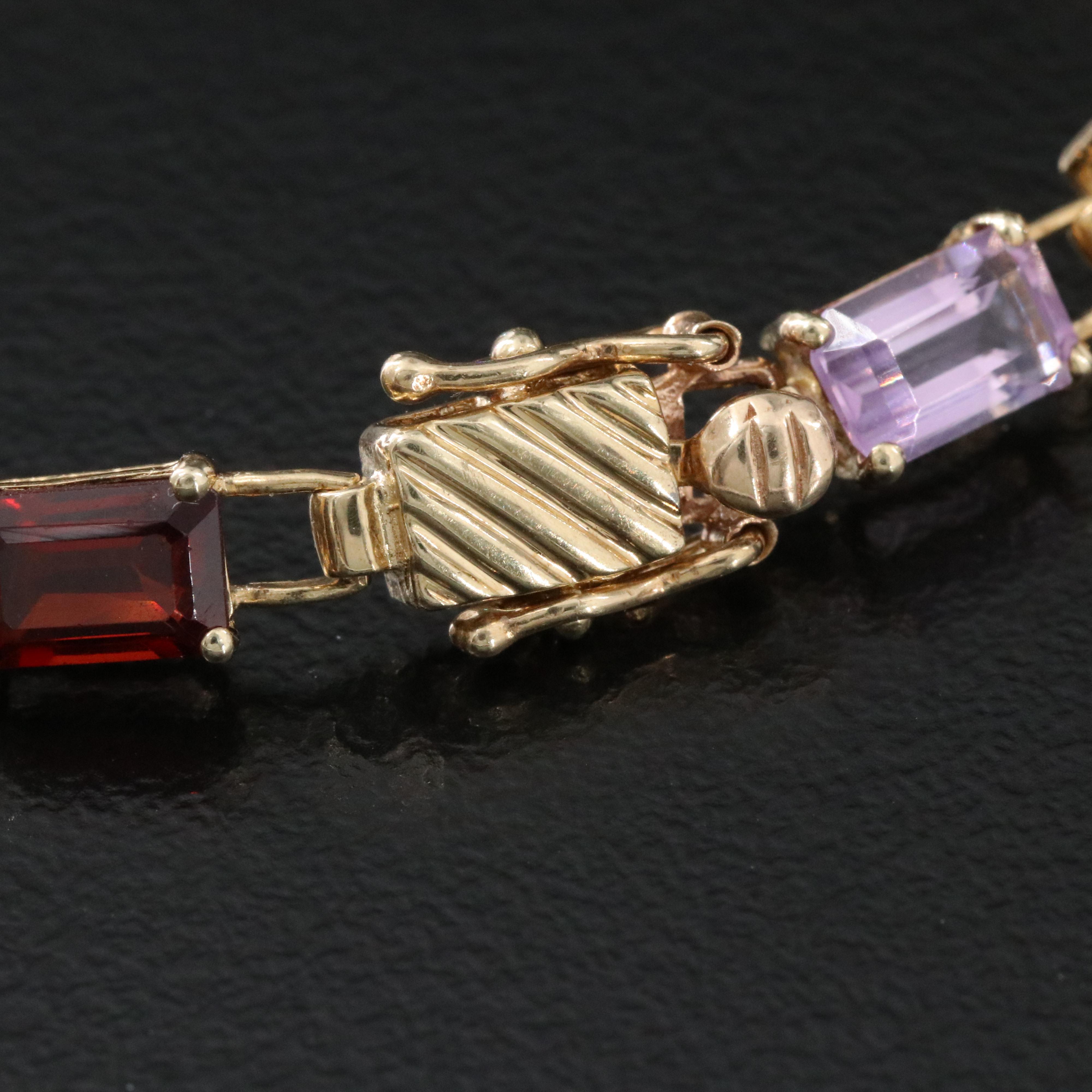 10K Gemstone Bracelet Including Garnet, Citrine, Amethyst, Peridot and Topaz