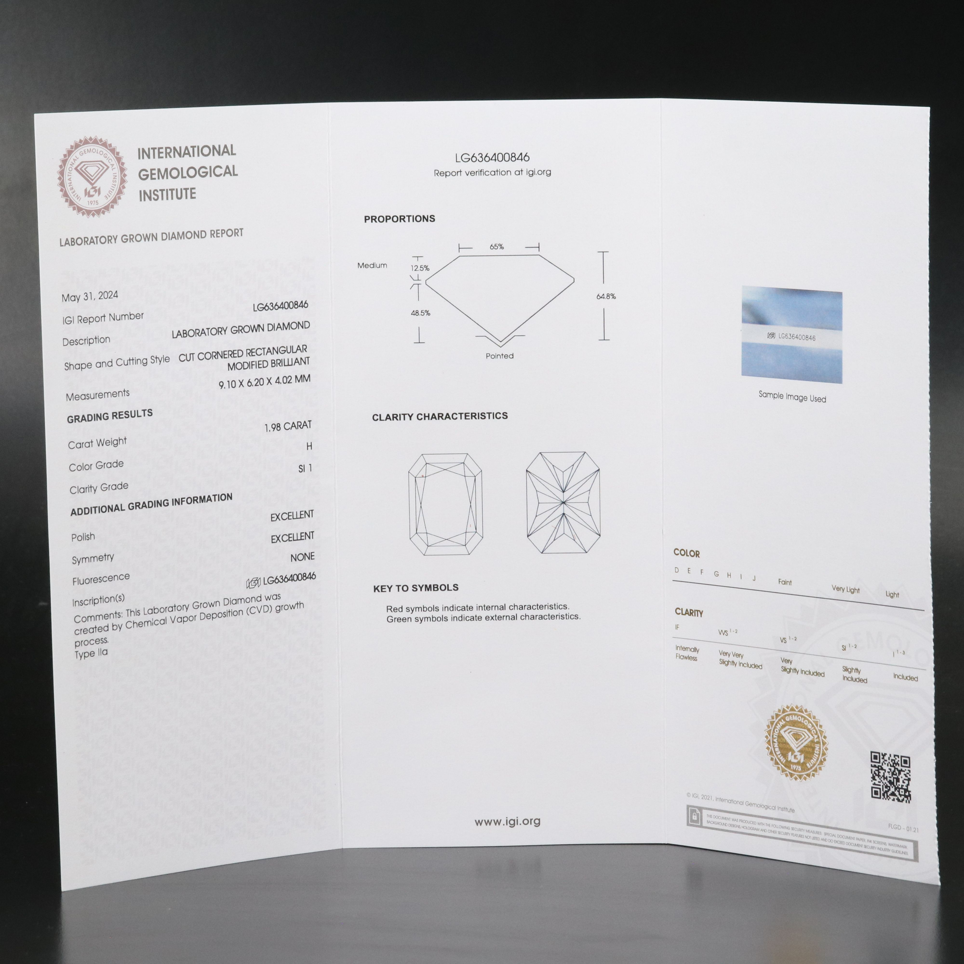 Loose 1.98 CT Lab Grown Diamond with IGI Report