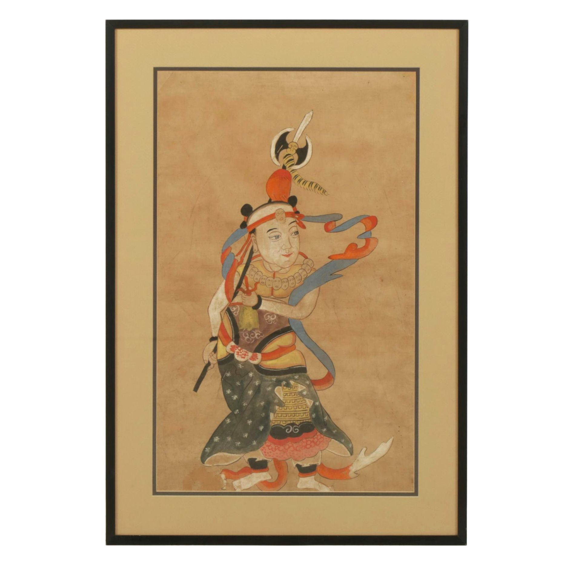 East Asian Watercolor and Gouache Portrait of Shaman Performing a Ritual