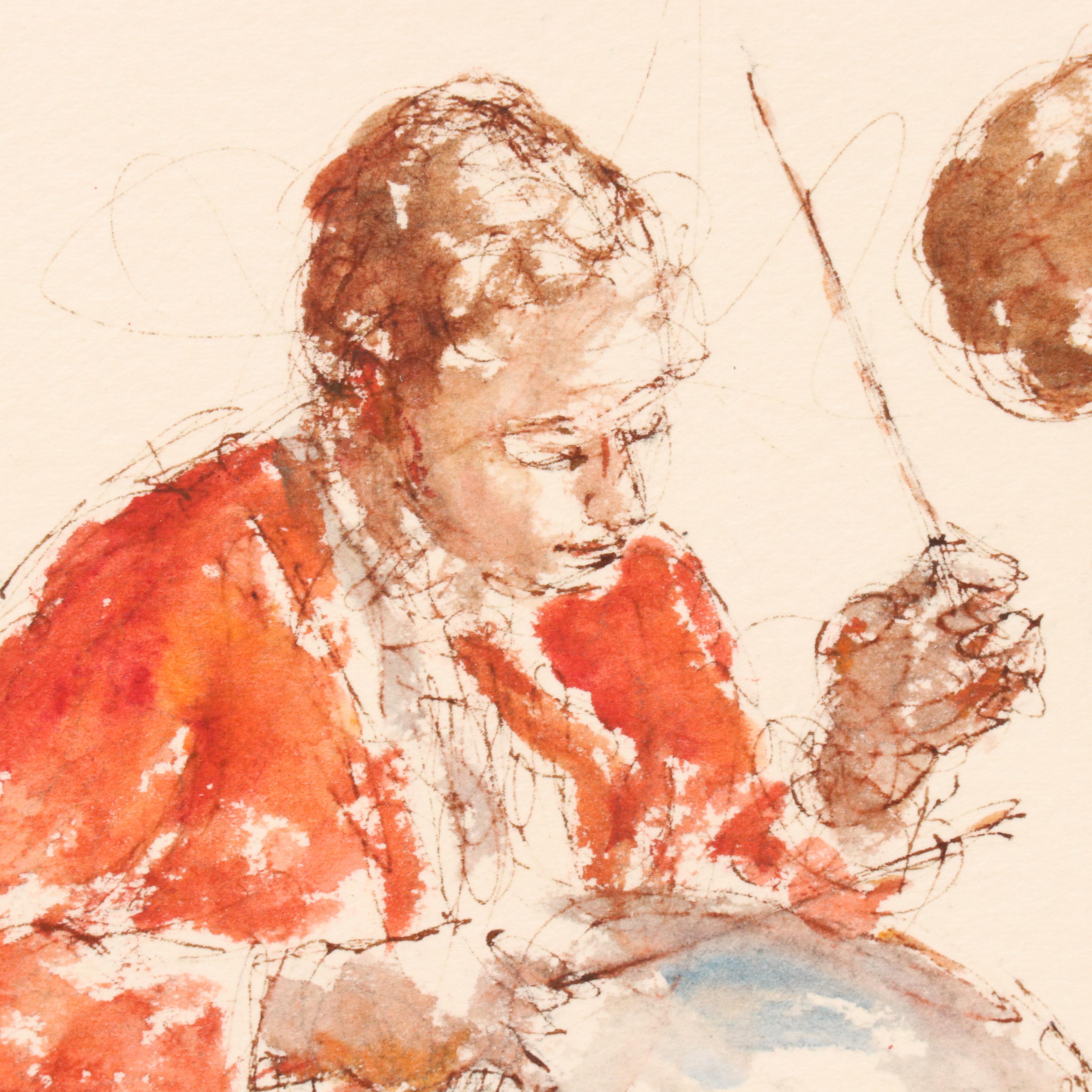 Charles Burdick Ink and Watercolor Painting of Marching Band, 20th Century