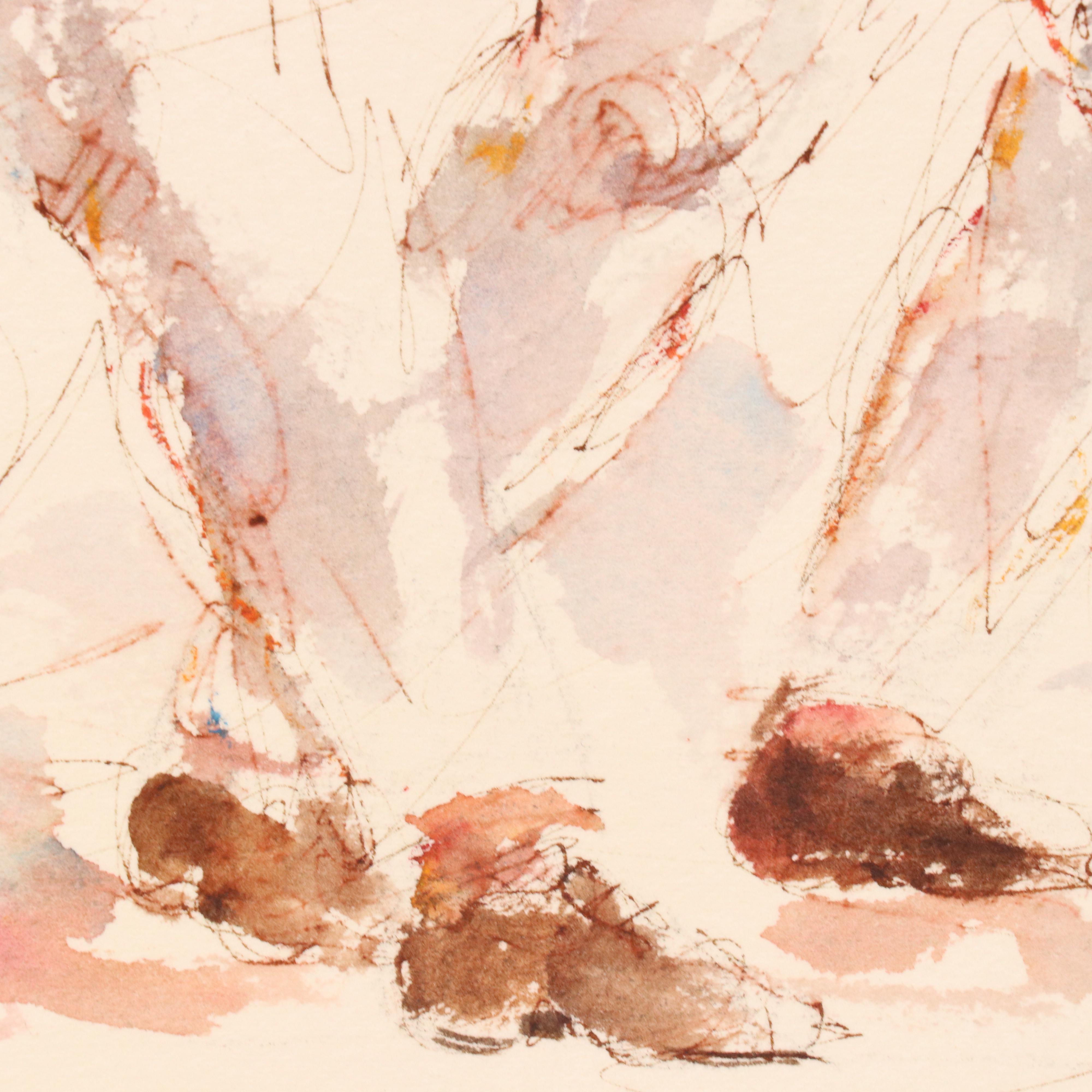 Charles Burdick Ink and Watercolor Painting of Marching Band, 20th Century