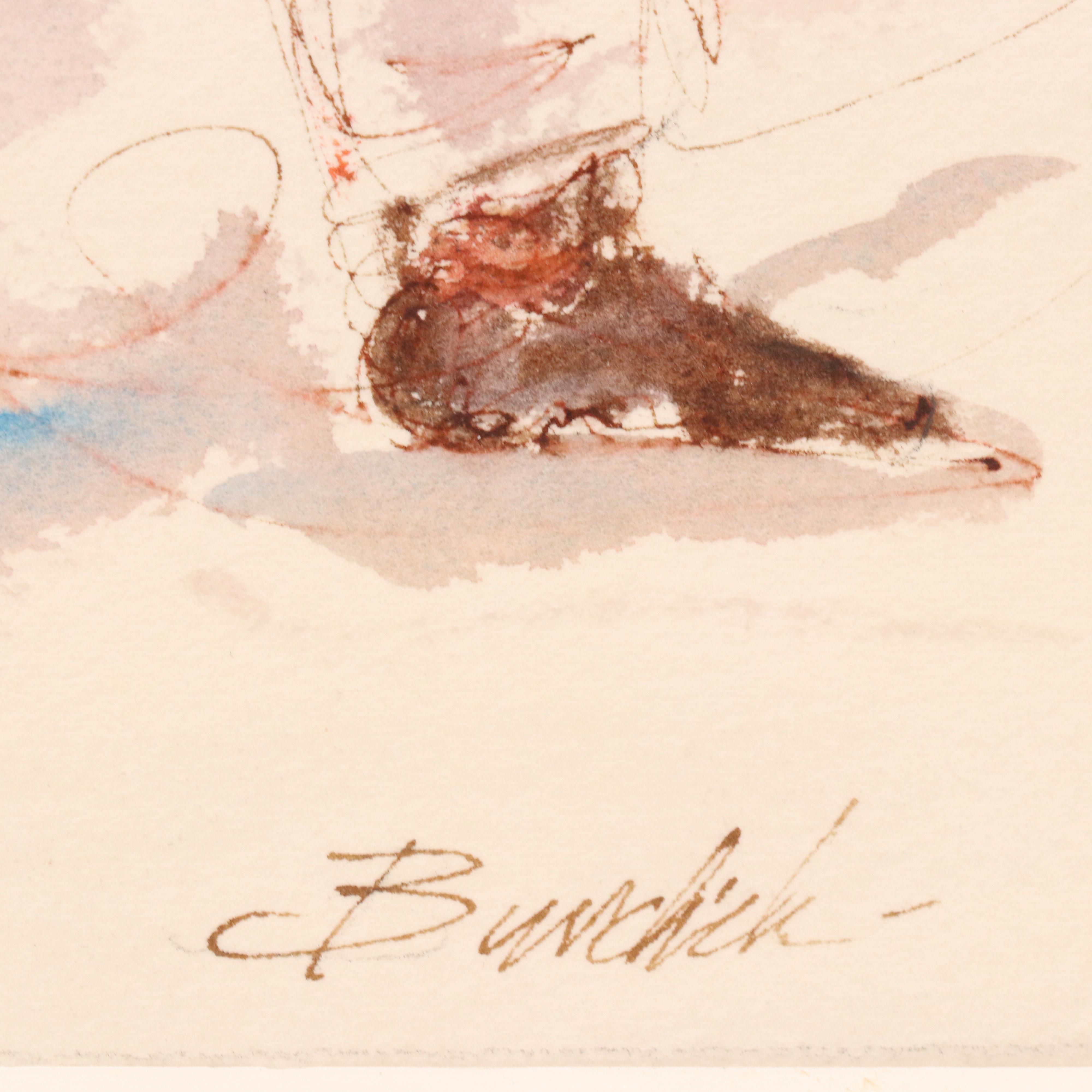 Charles Burdick Ink and Watercolor Painting of Marching Band, 20th Century