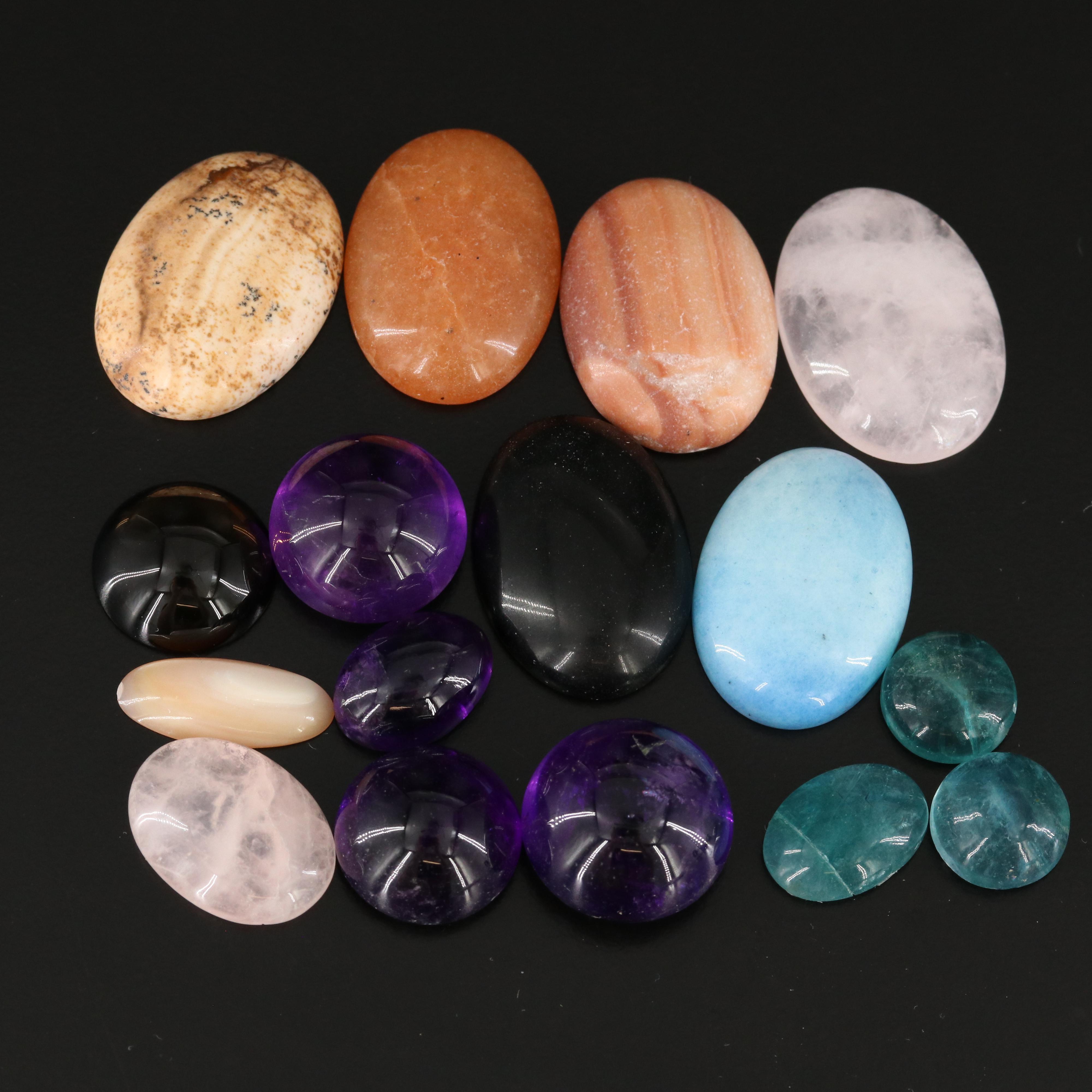 Loose Gemstone Collection Featuring Amethyst, Rose Quartz and Jasper
