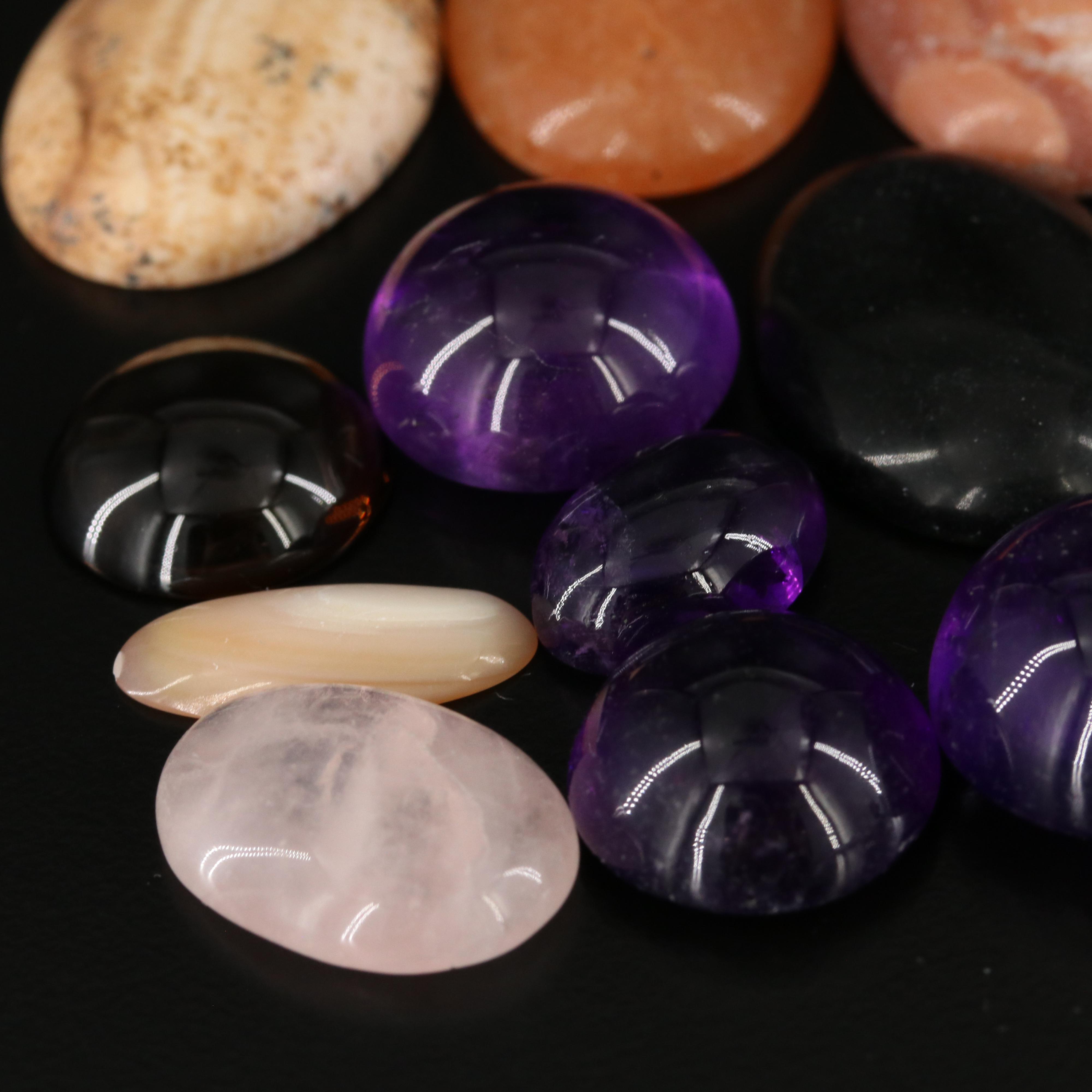 Loose Gemstone Collection Featuring Amethyst, Rose Quartz and Jasper