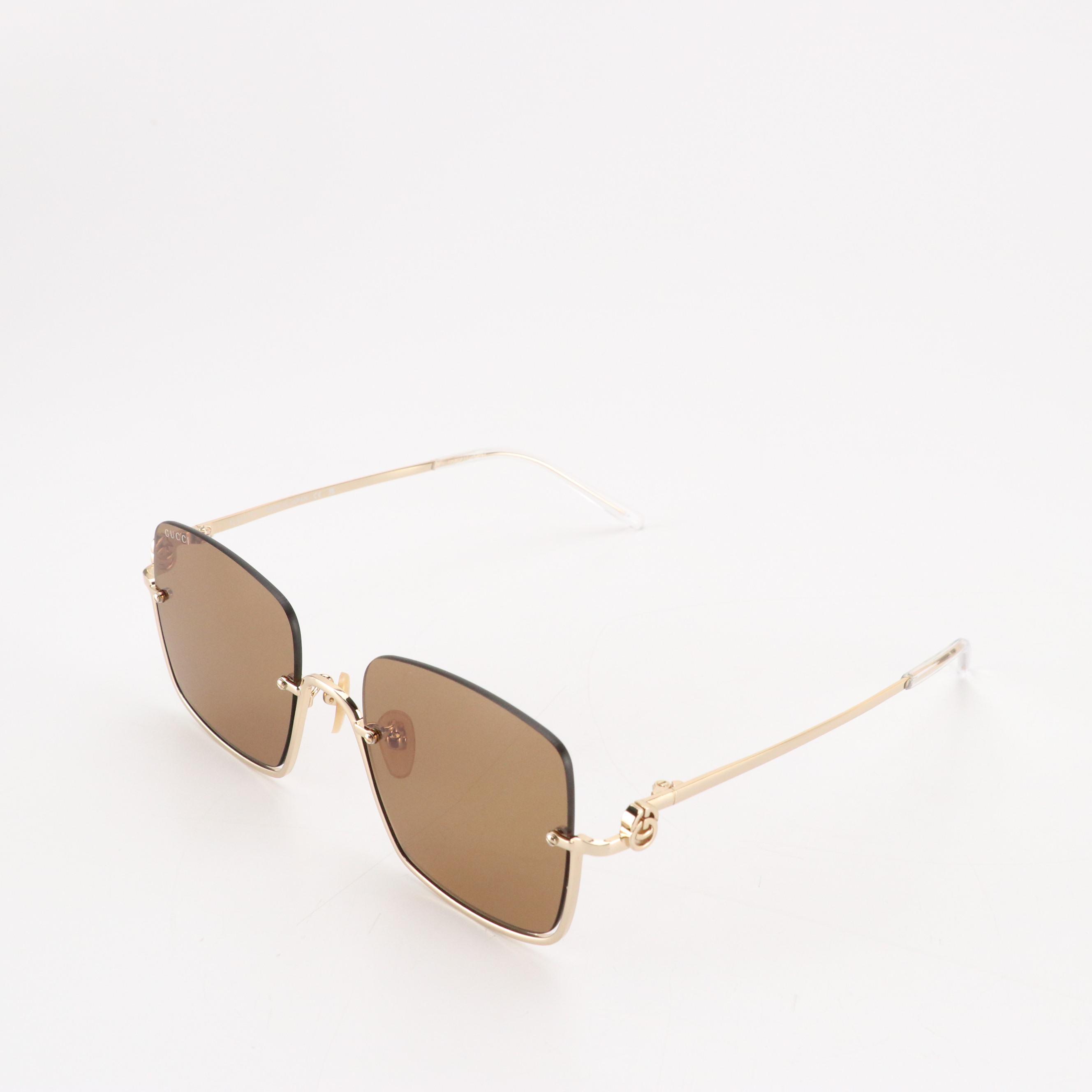 Gucci GG1279S 002 Brown/Gold Half-Rim Square Sunglasses in Case