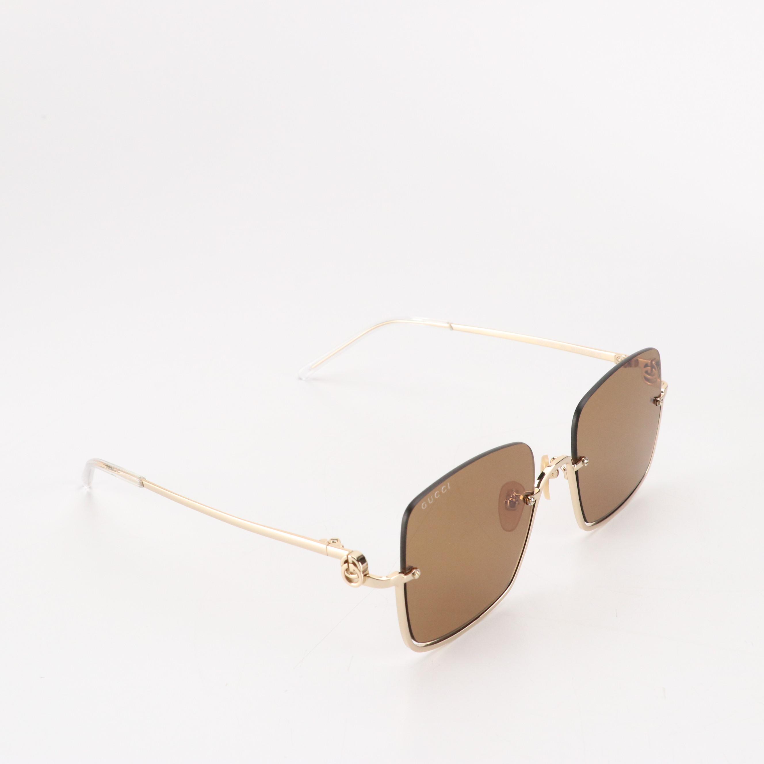 Gucci GG1279S 002 Brown/Gold Half-Rim Square Sunglasses in Case
