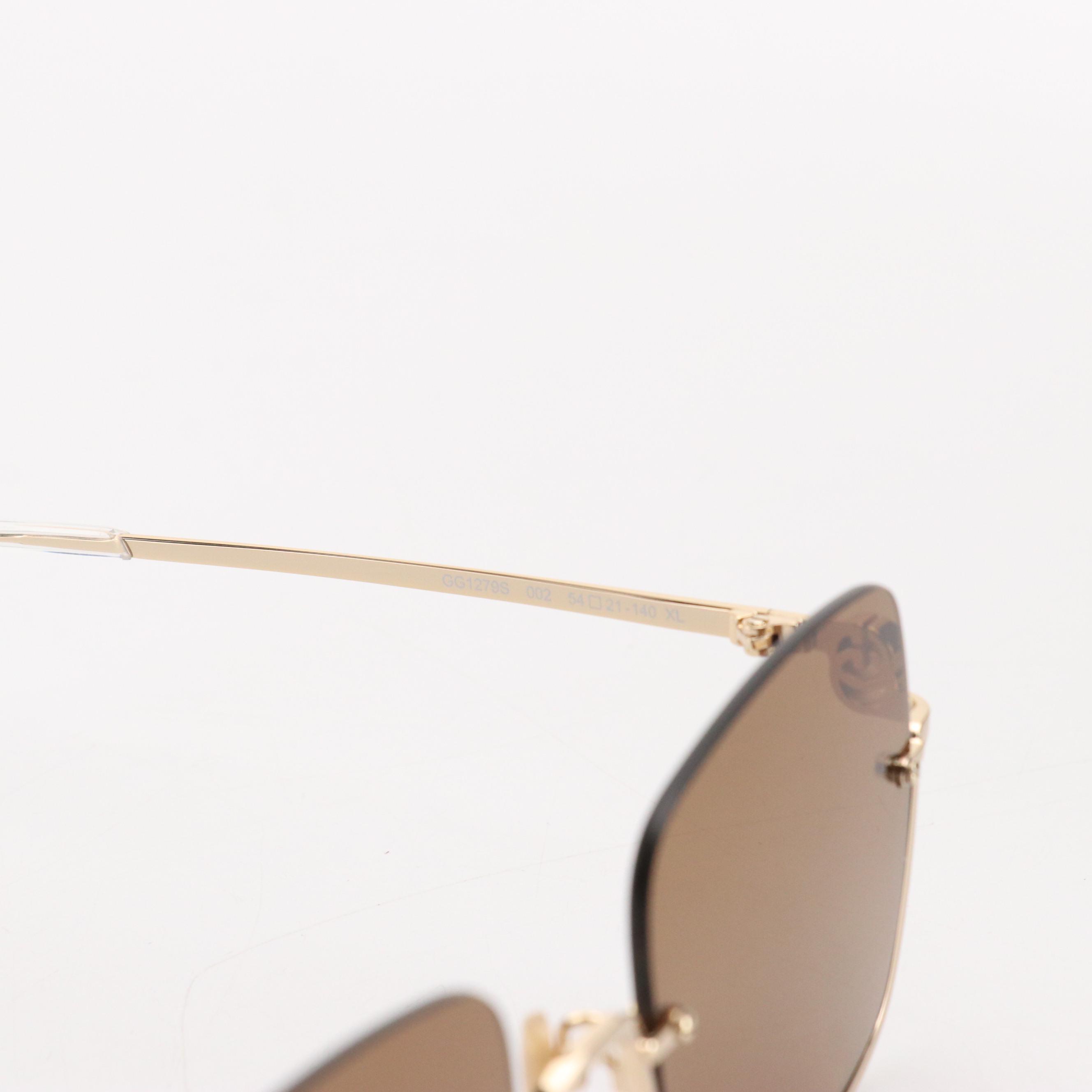 Gucci GG1279S 002 Brown/Gold Half-Rim Square Sunglasses in Case