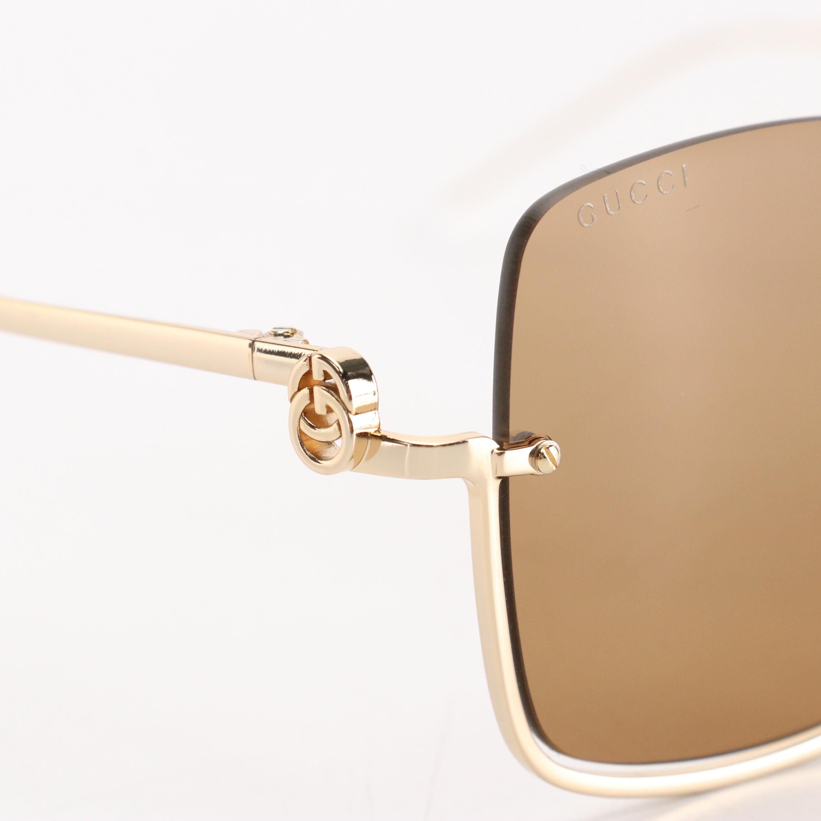 Gucci GG1279S 002 Brown/Gold Half-Rim Square Sunglasses in Case