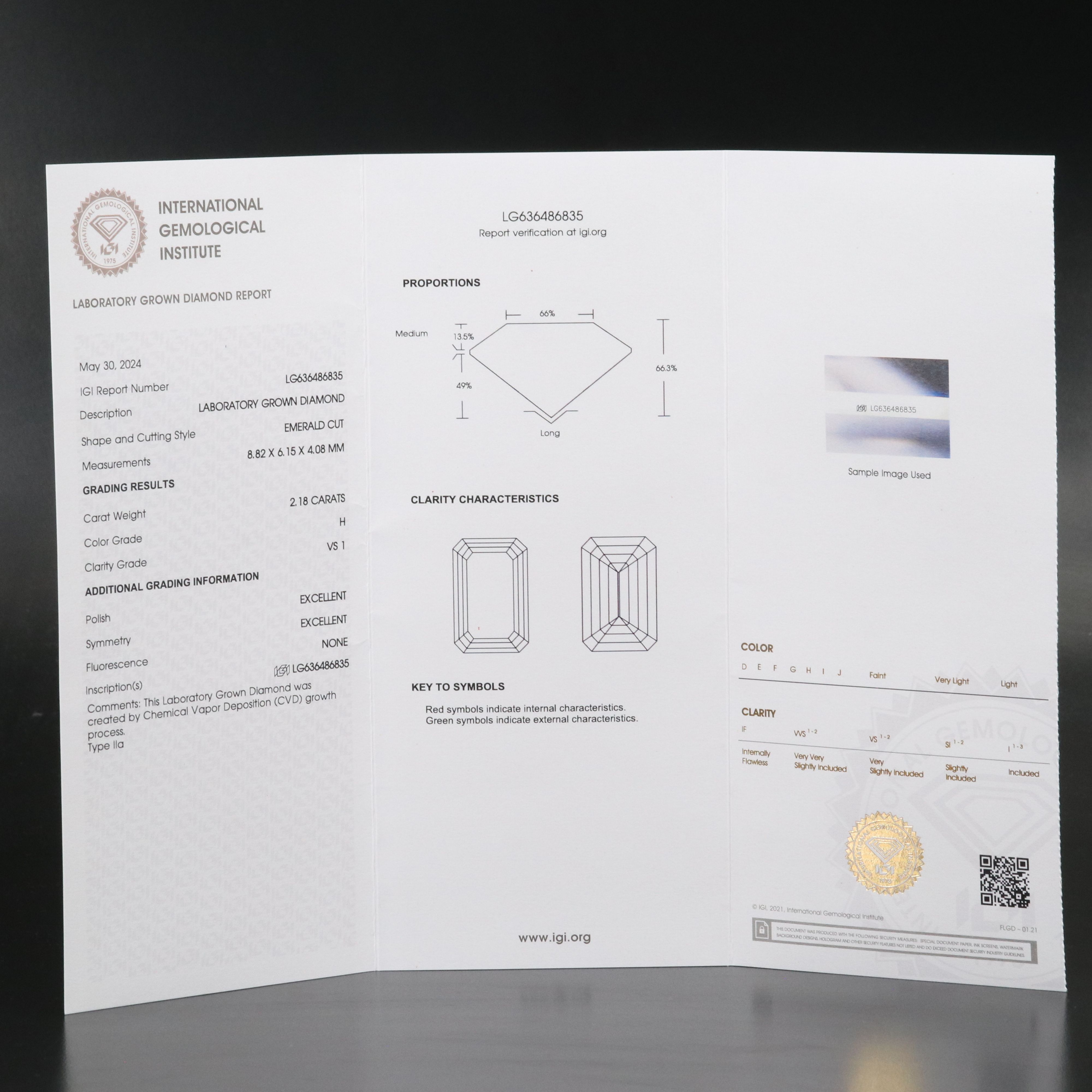 Loose 2.18 CT Lab Grown Diamond with IGI Report