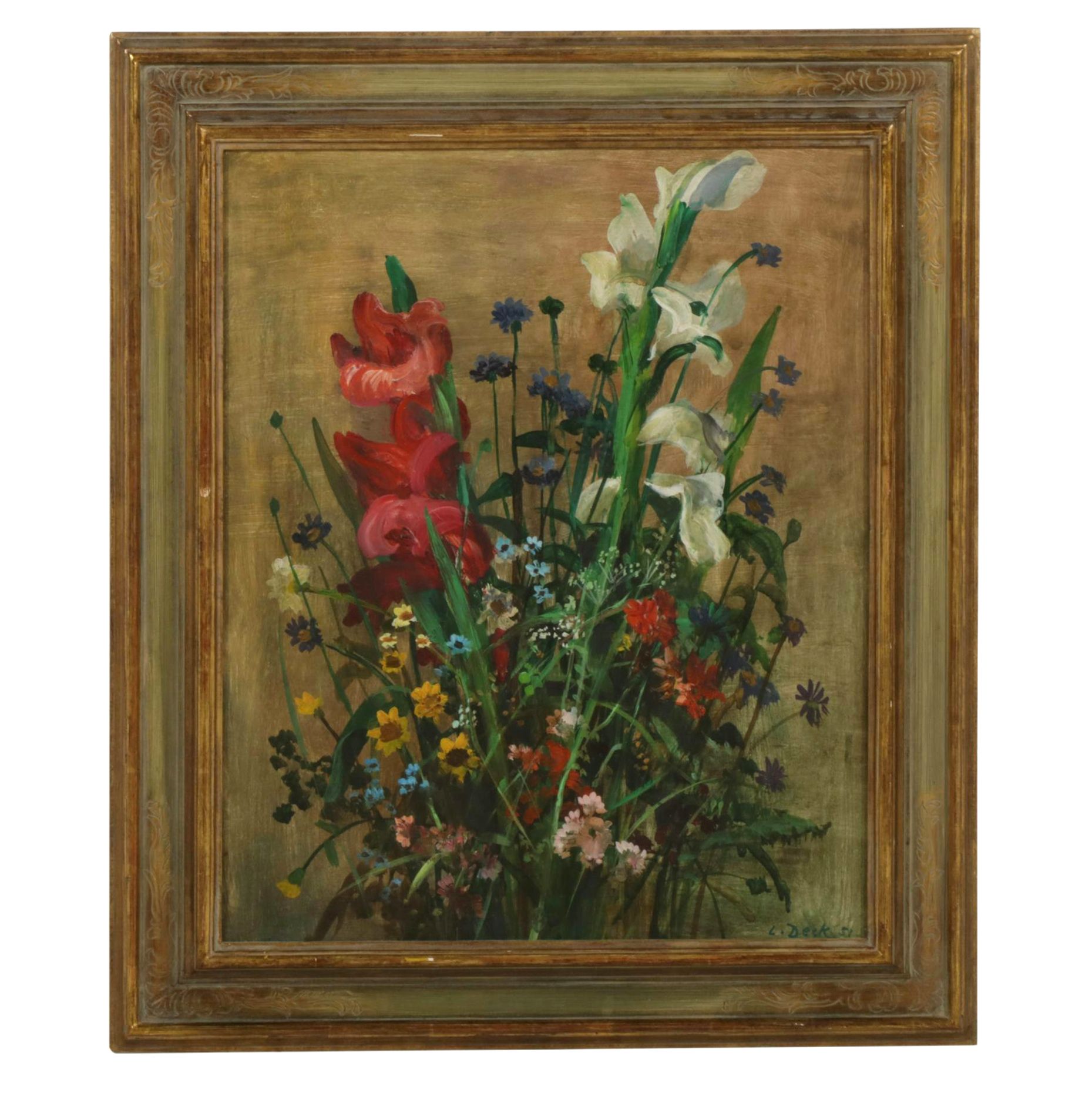 Leo Deck "Blooms" Floral Oil Painting, 1951