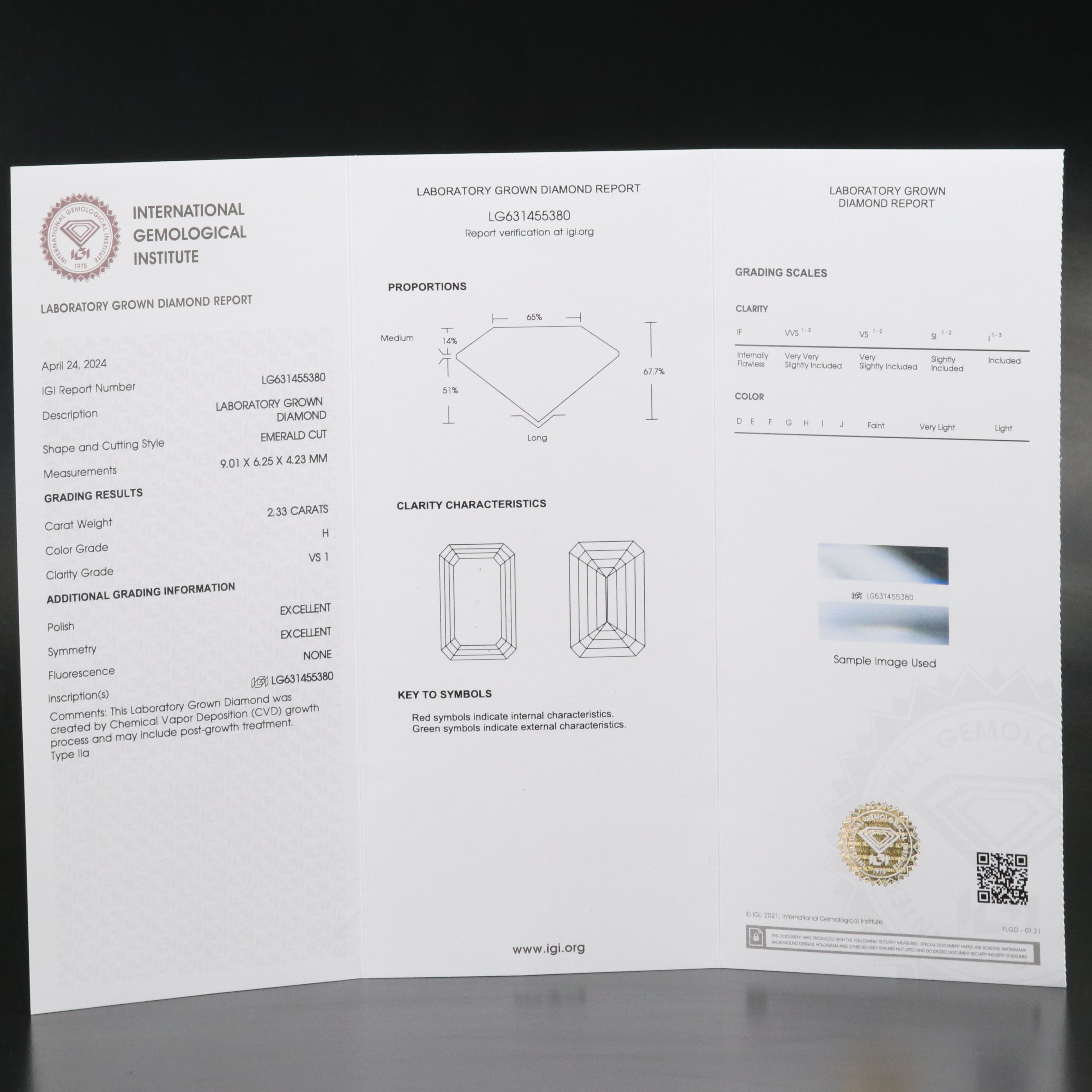 Loose 2.33 CT Lab Grown Diamond with IGI Report