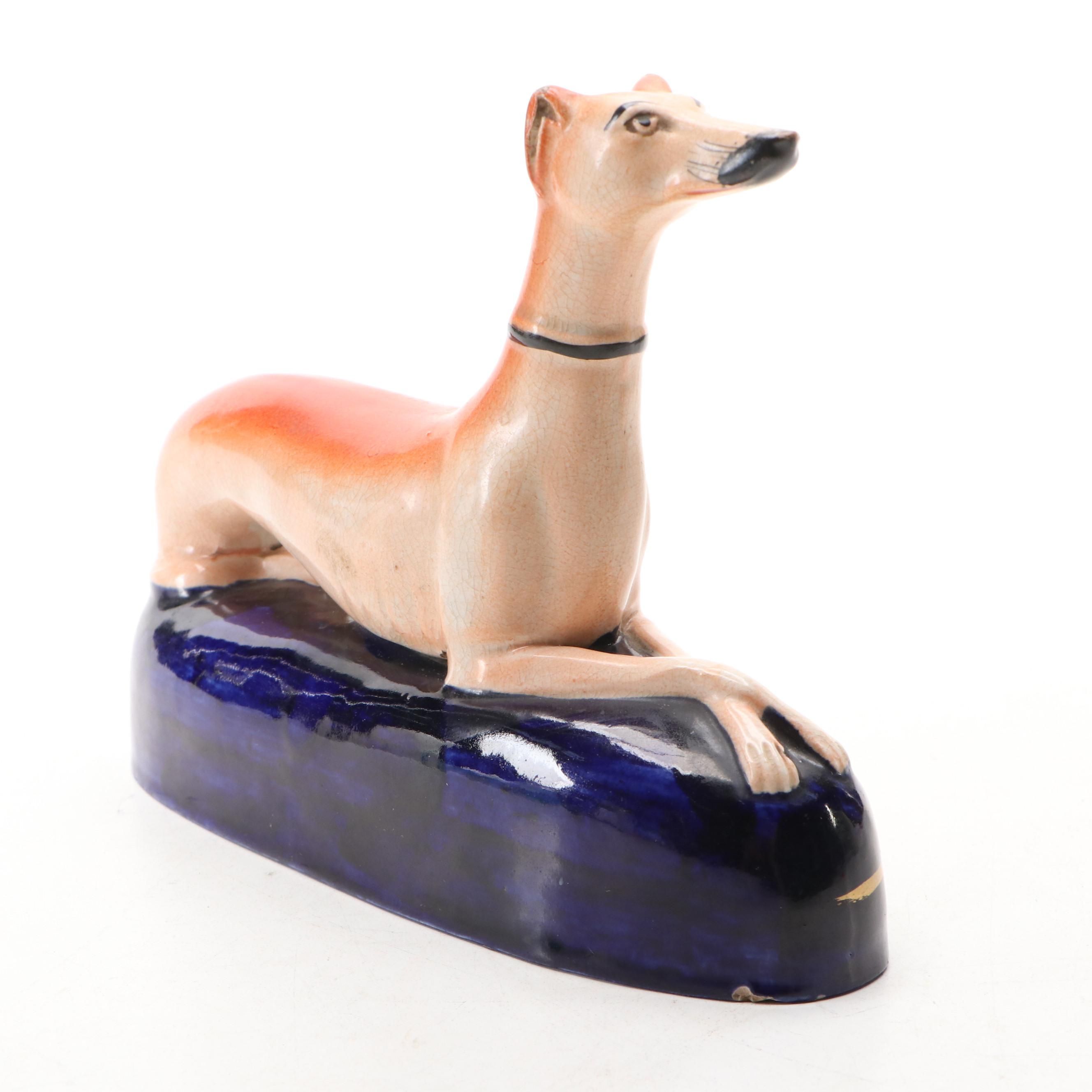 Staffordshire Earthenware Greyhound Pen Holder, Late 19th/Early 20th Century