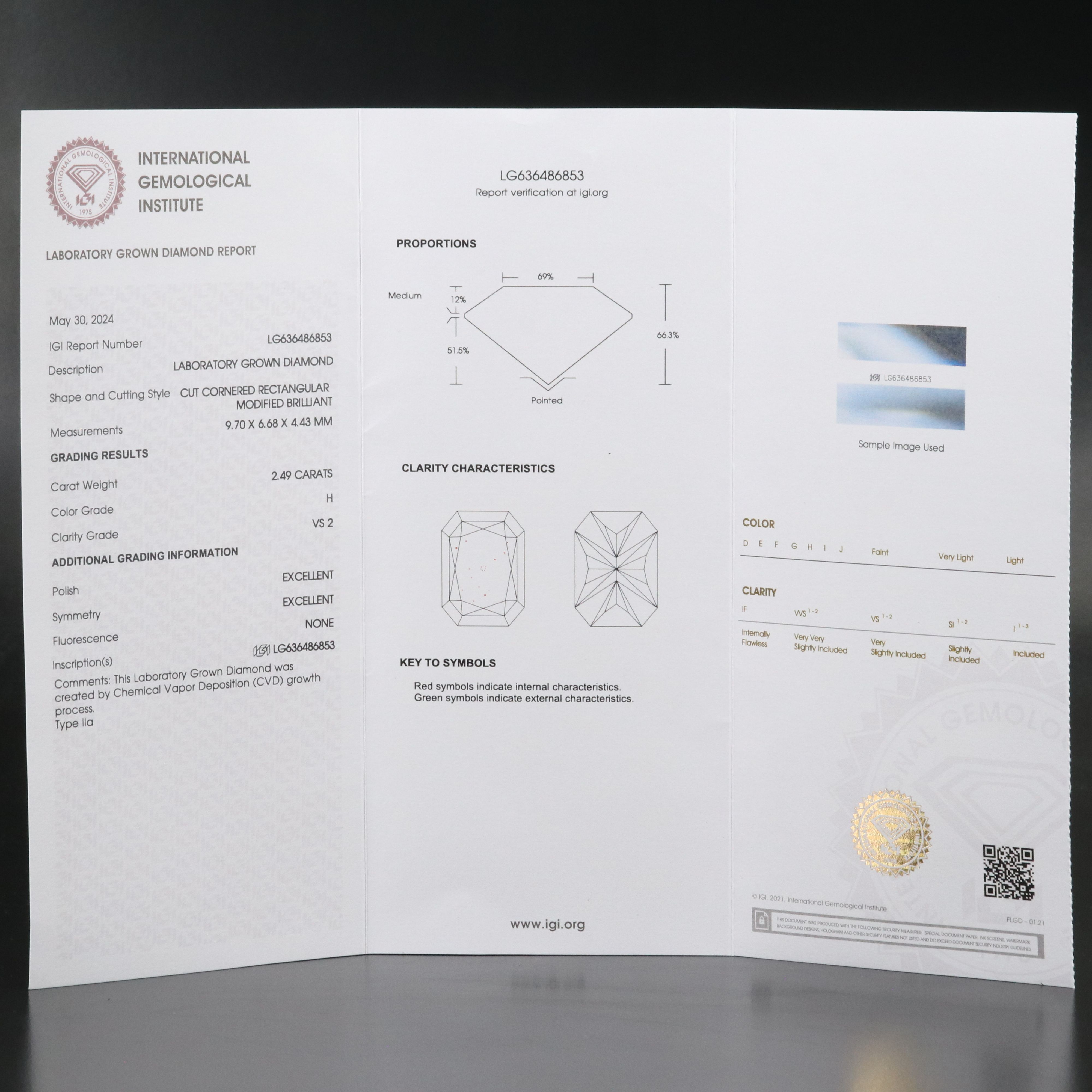 Loose 2.49 CT Lab Grown Diamond with IGI Report