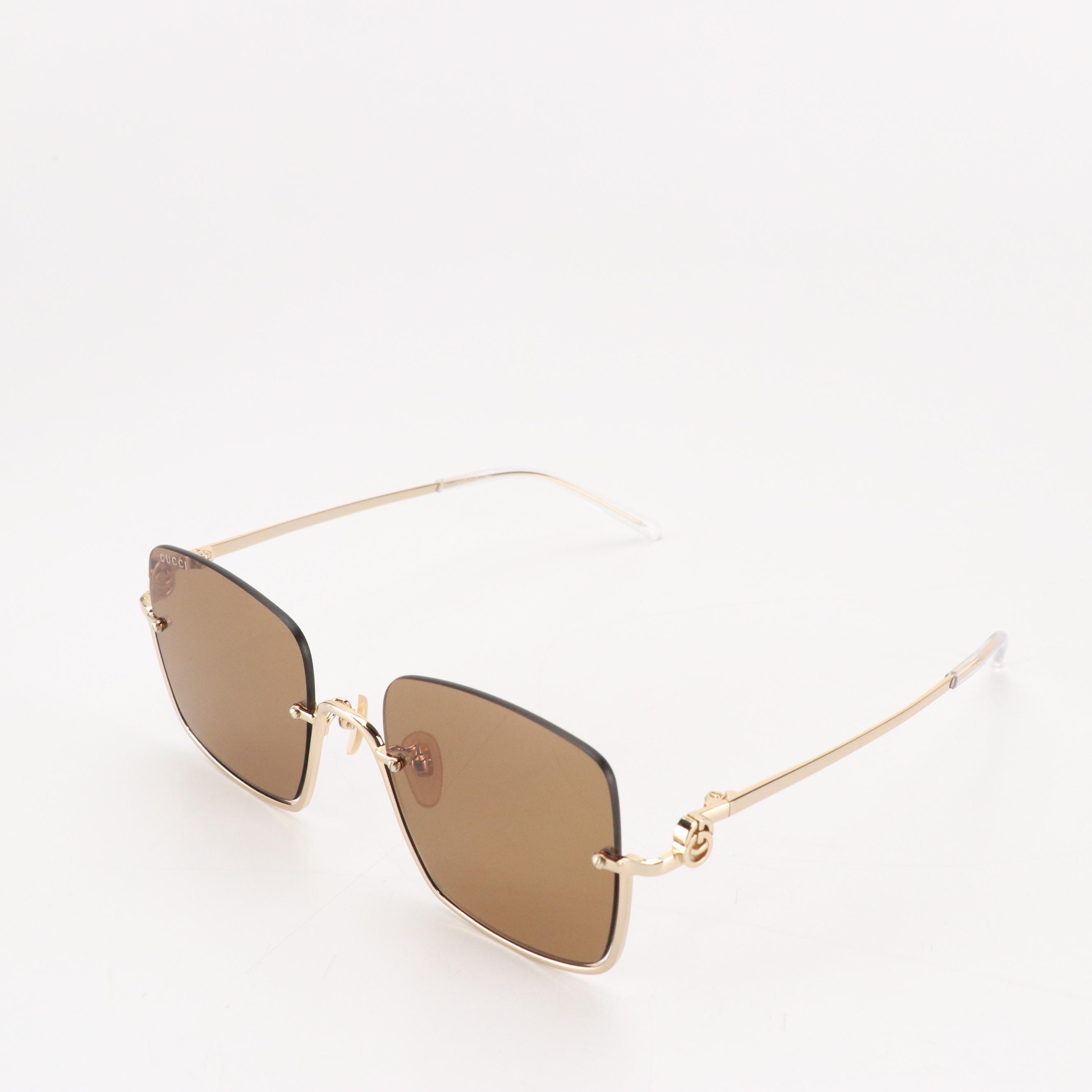 Gucci GG1279S 002 Brown/Gold Half-Rim Square Sunglasses in Case