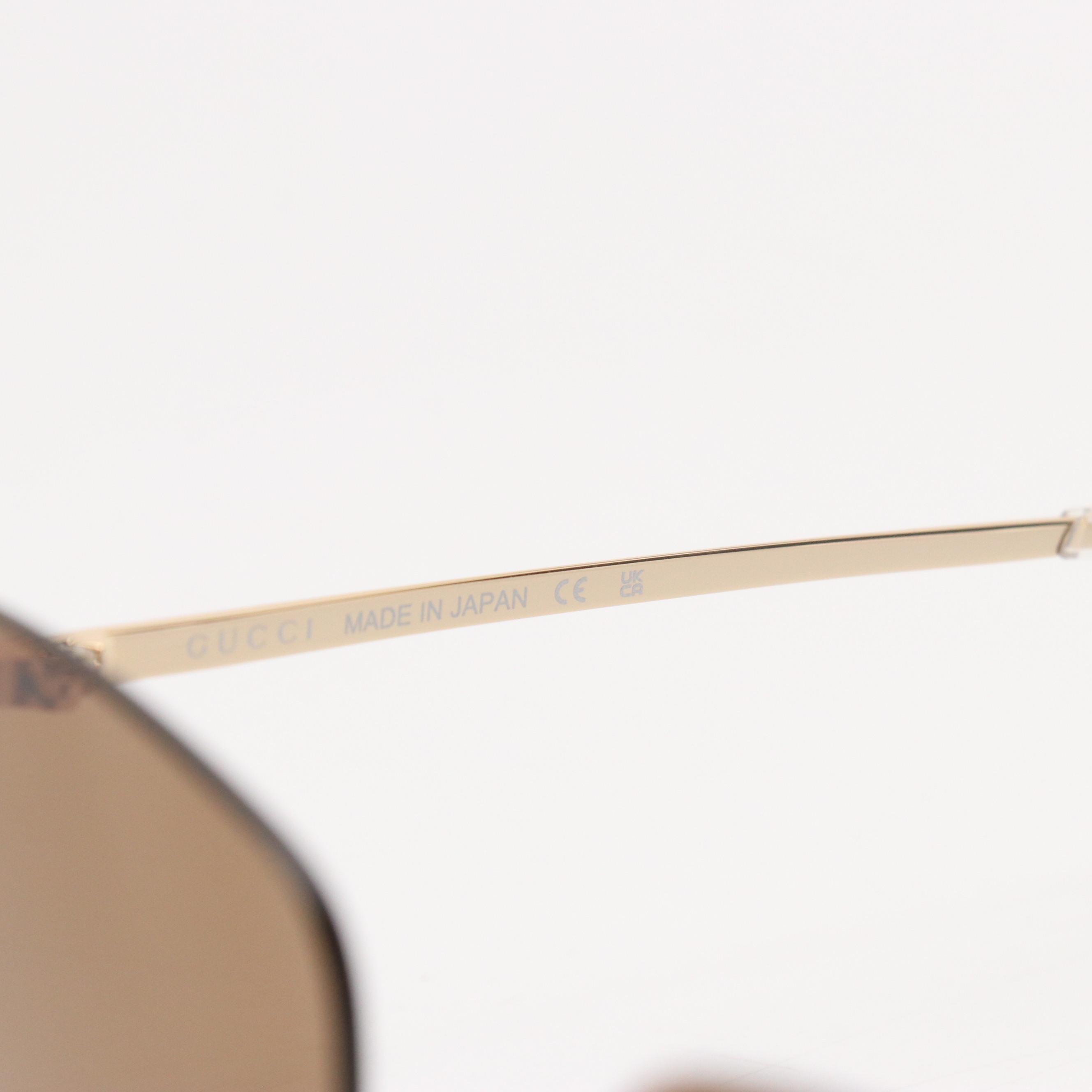 Gucci GG1279S 002 Brown/Gold Half-Rim Square Sunglasses in Case