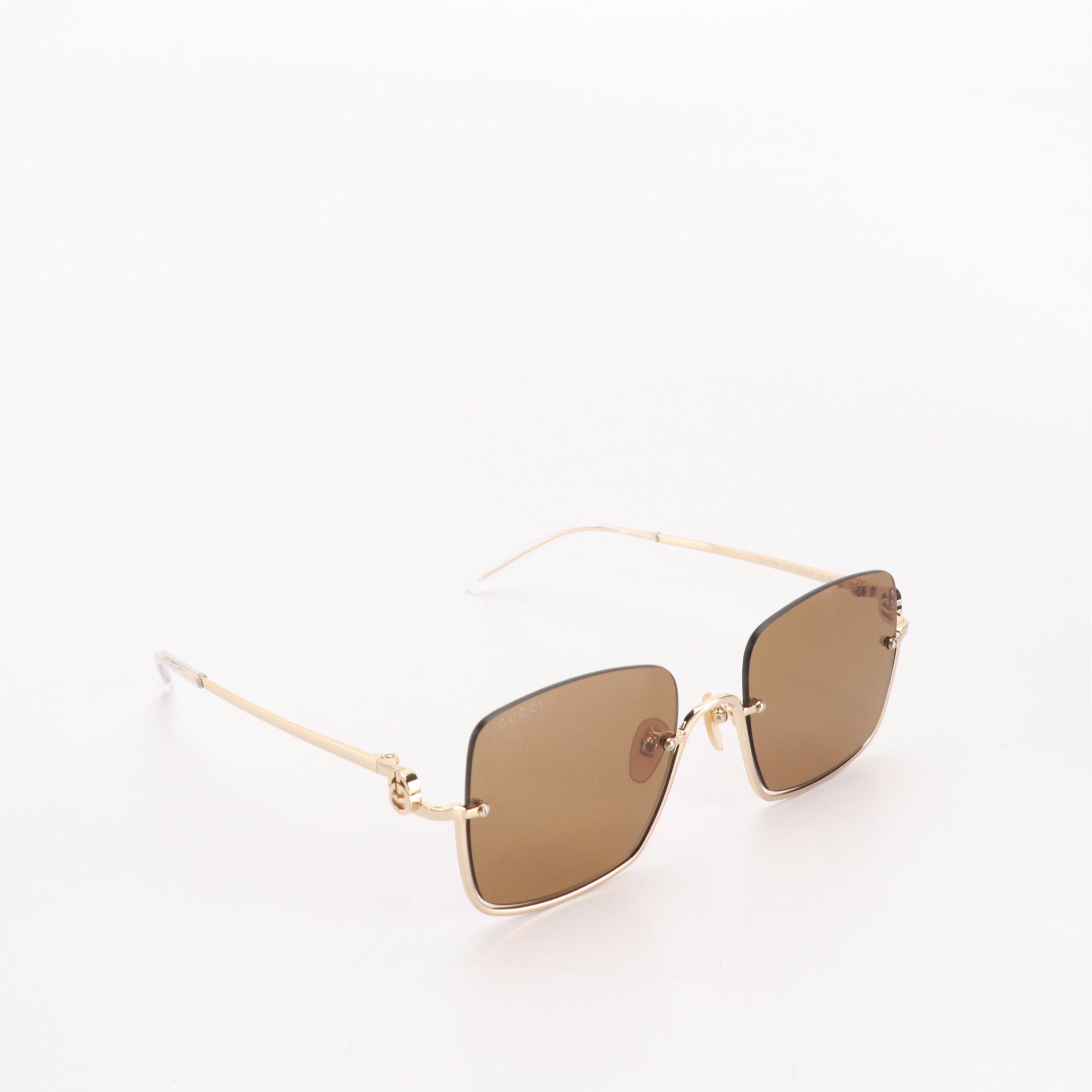 Gucci GG1279S 002 Brown/Gold Half-Rim Square Sunglasses in Case