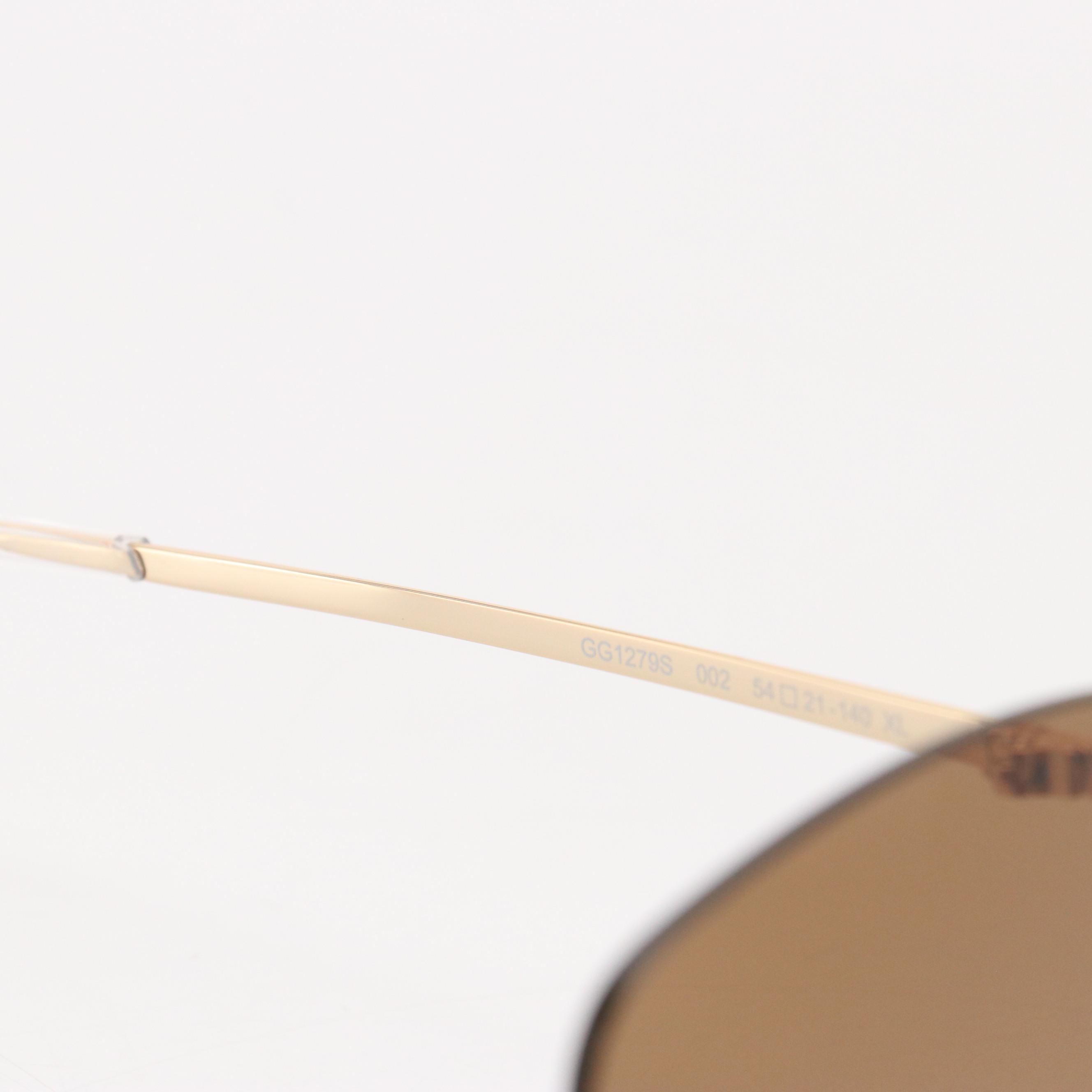 Gucci GG1279S 002 Brown/Gold Half-Rim Square Sunglasses in Case