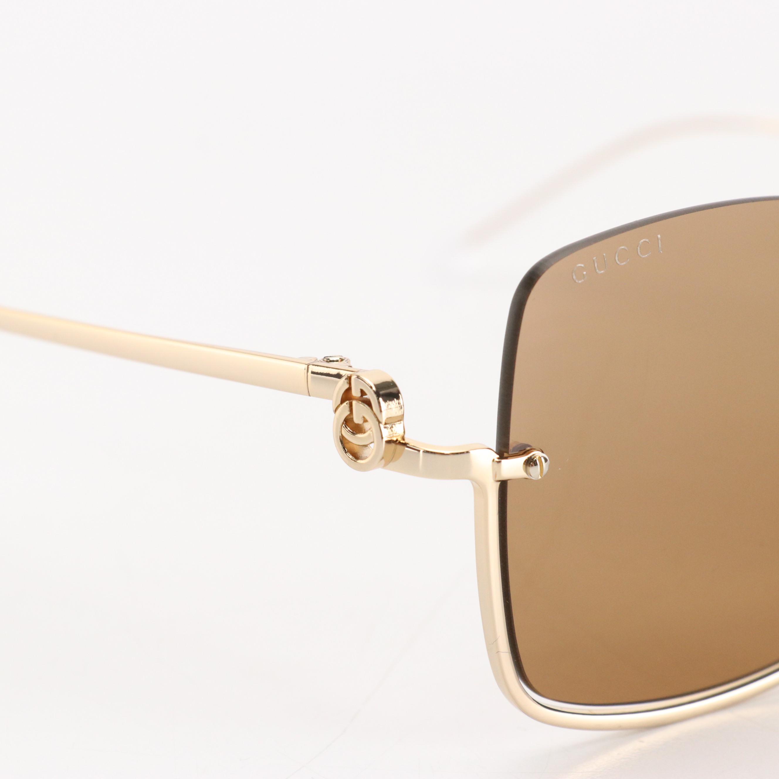 Gucci GG1279S 002 Brown/Gold Half-Rim Square Sunglasses in Case