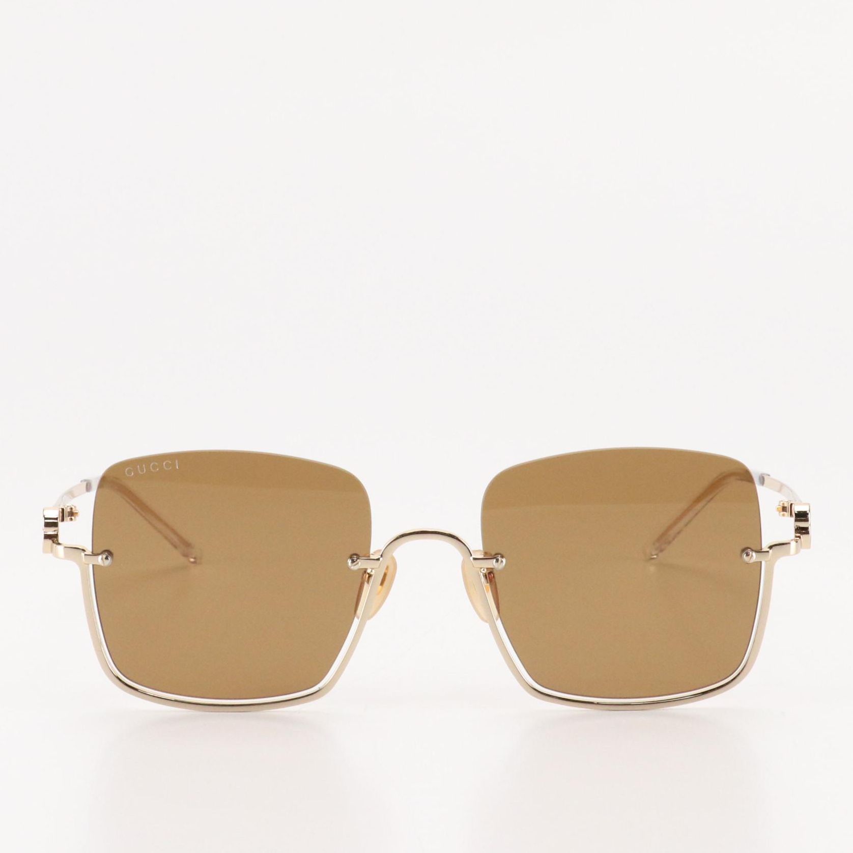 Gucci GG1279S 002 Brown/Gold Half-Rim Square Sunglasses in Case