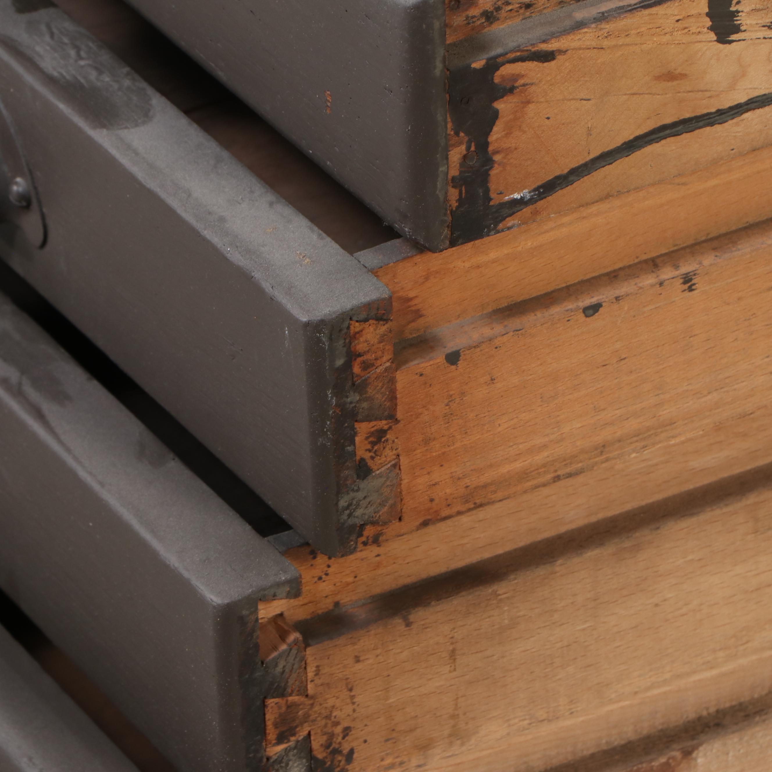 Parcel-Painted Oak Flat File Cabinet, Early 20th Century