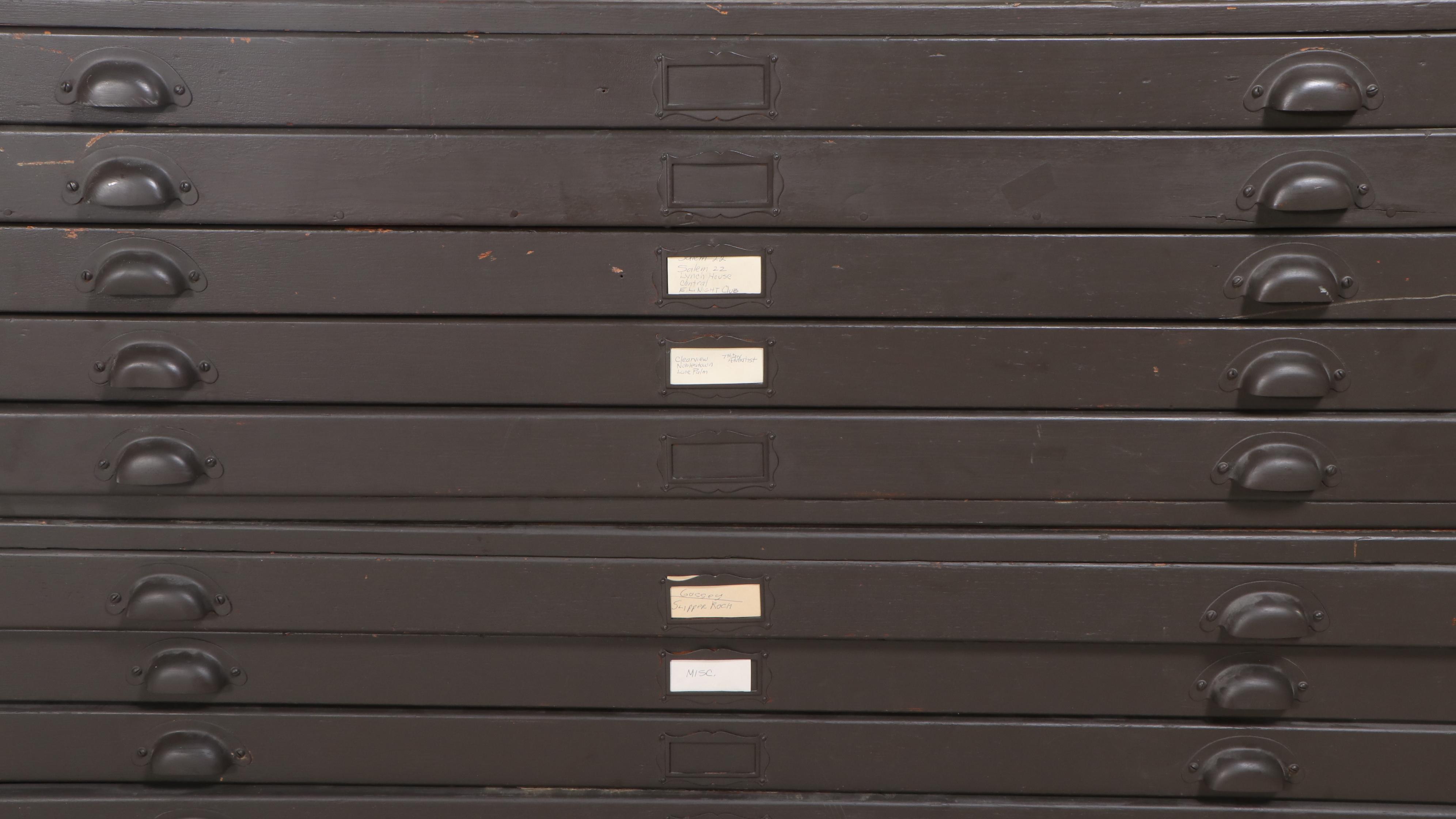 Parcel-Painted Oak Flat File Cabinet, Early 20th Century