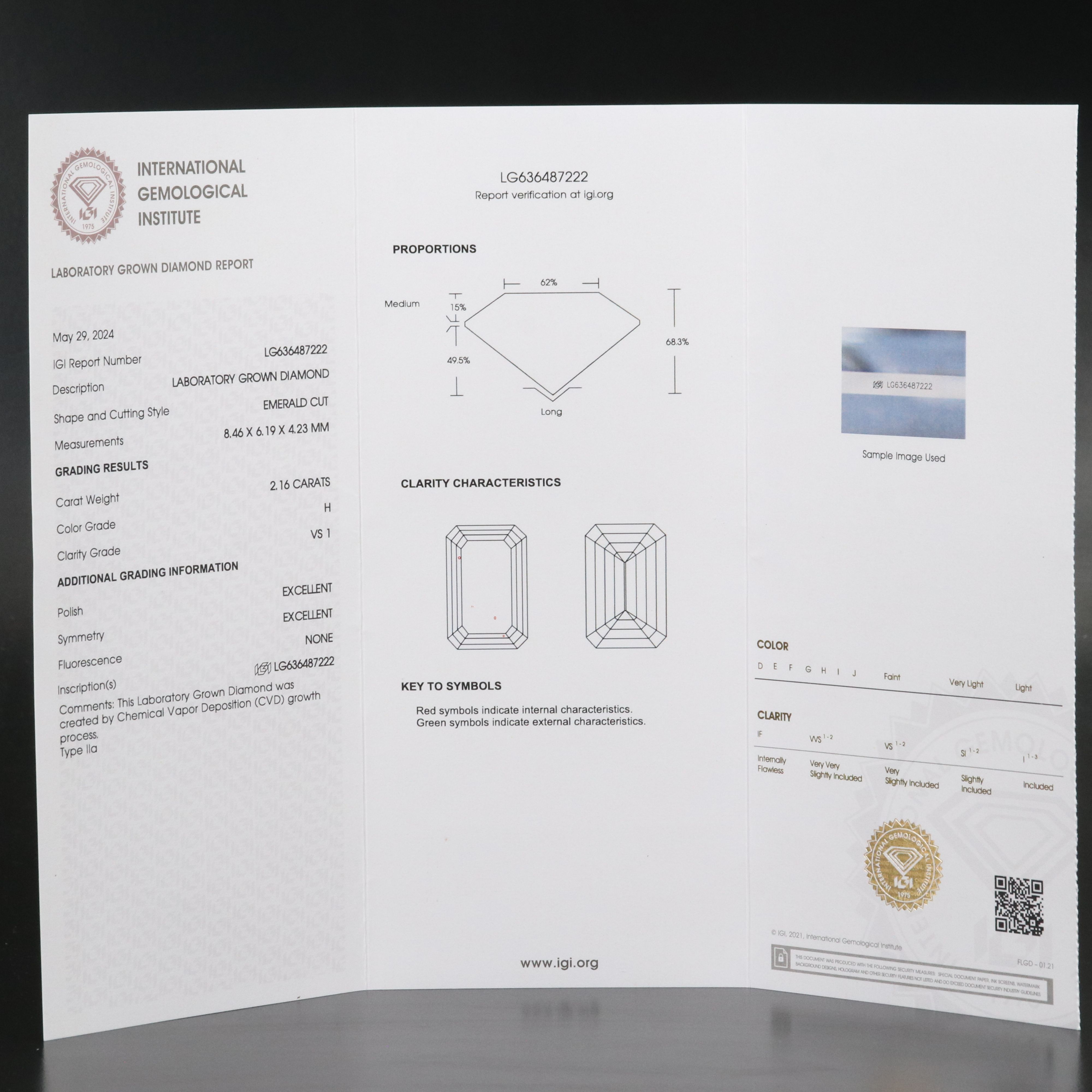 Loose 2.16 CT Lab Grown Diamond with IGI Report