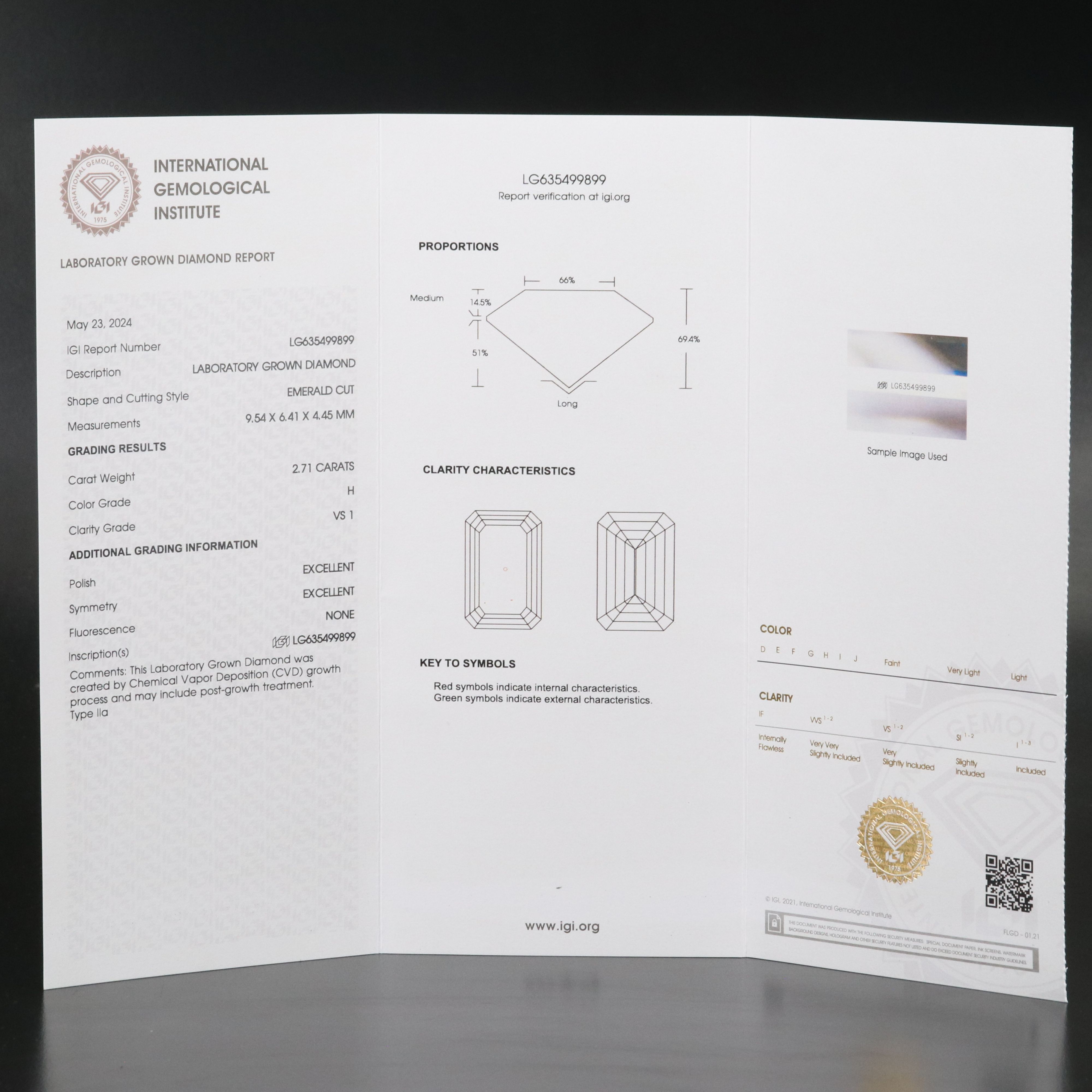 Loose 2.71 CT Lab Grown Diamond with IGI Report