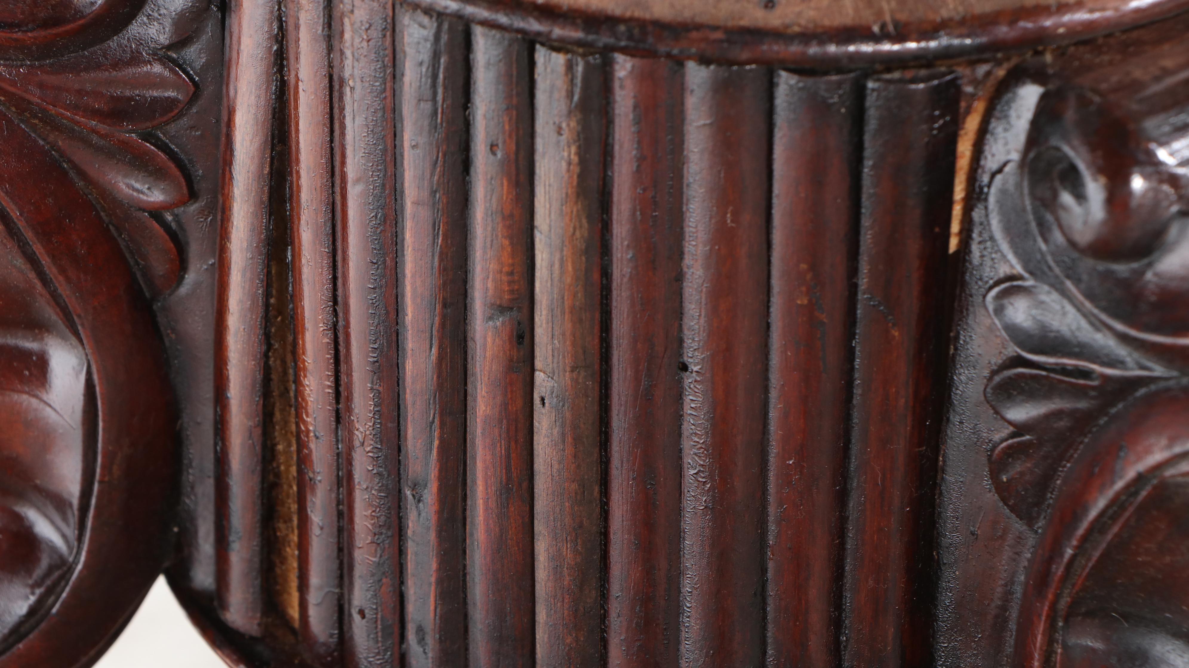 Victorian Style Carved Wood Marble Top Hall Table