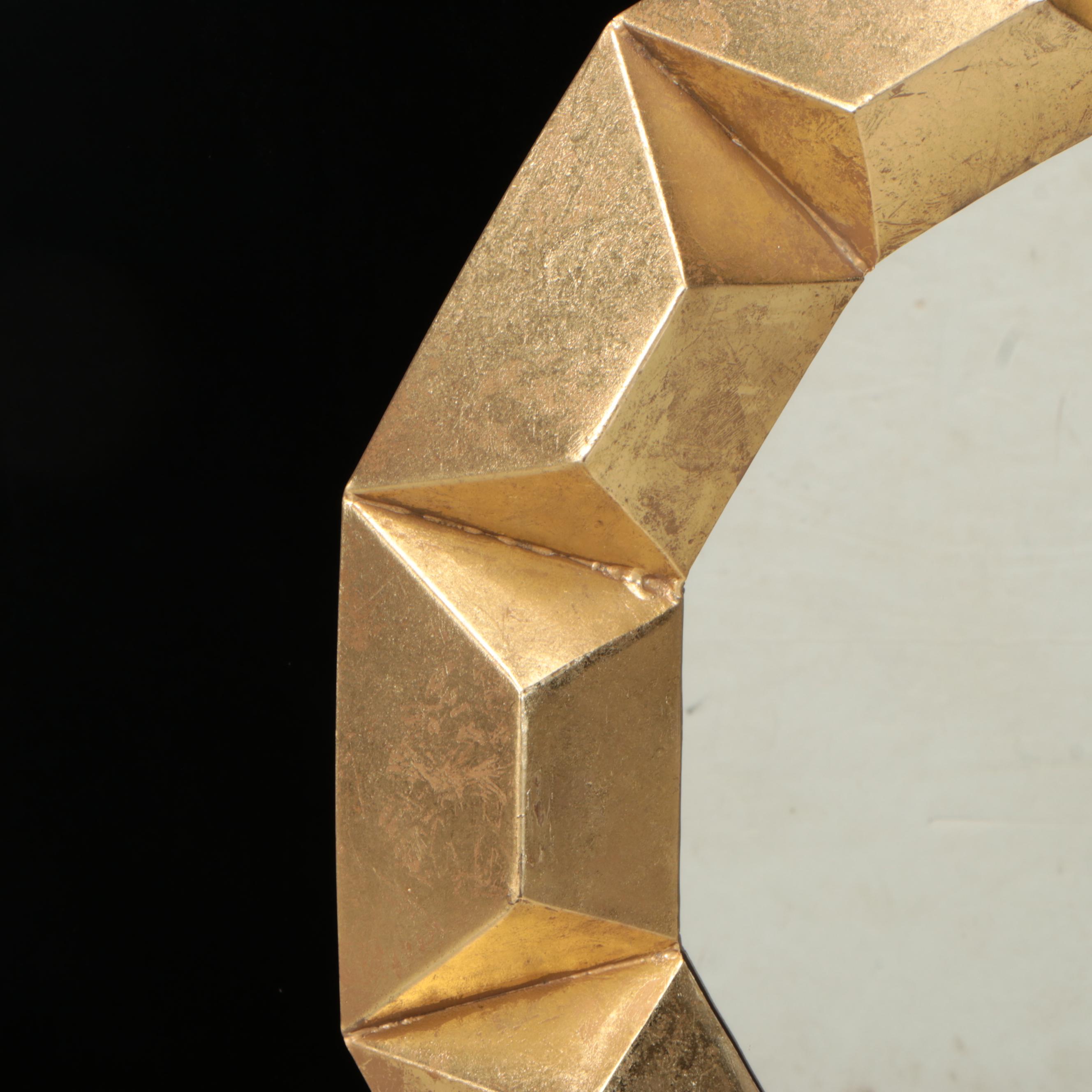 Modernist Style Gilt Metal Framed Round Vanity Mirror