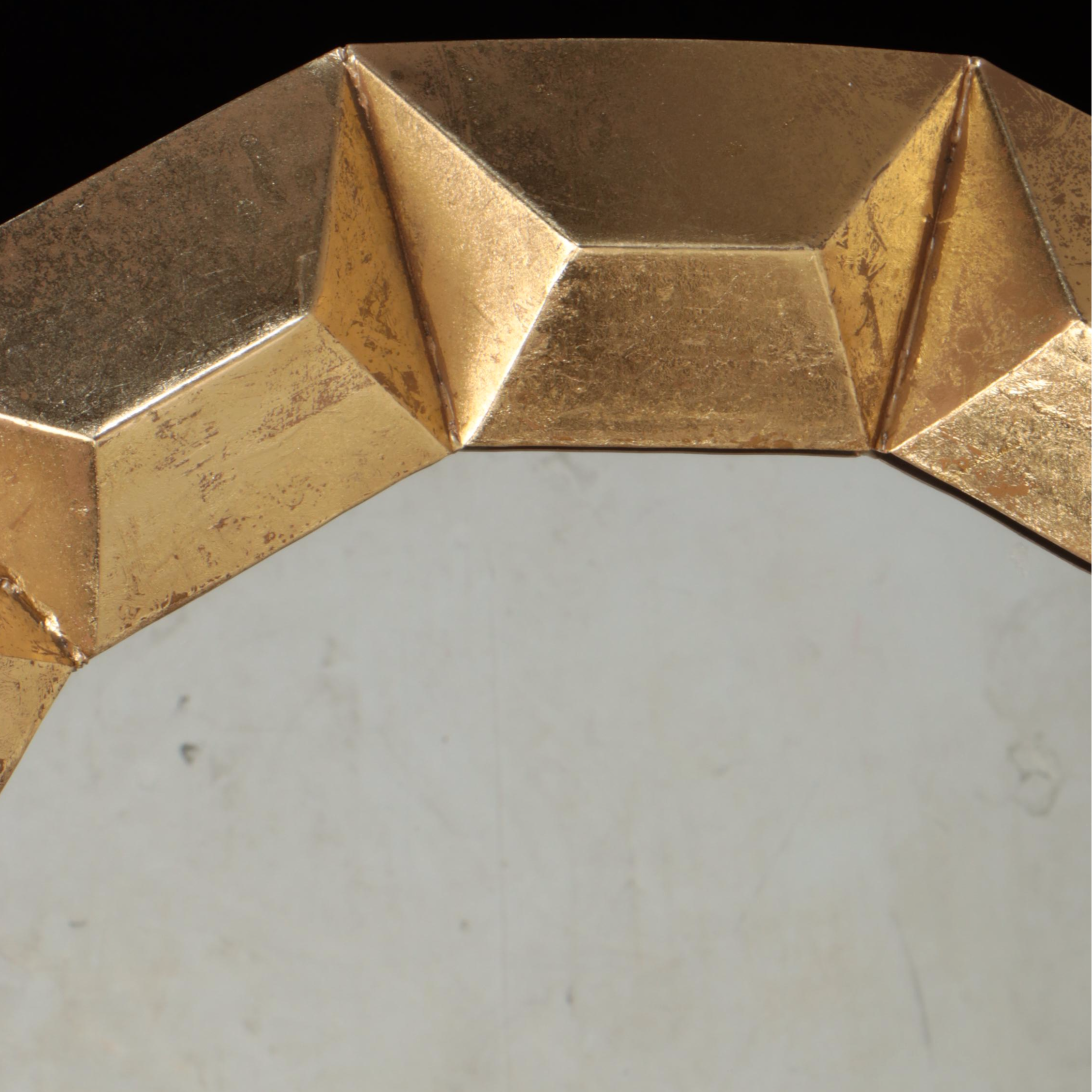 Modernist Style Gilt Metal Framed Round Vanity Mirror