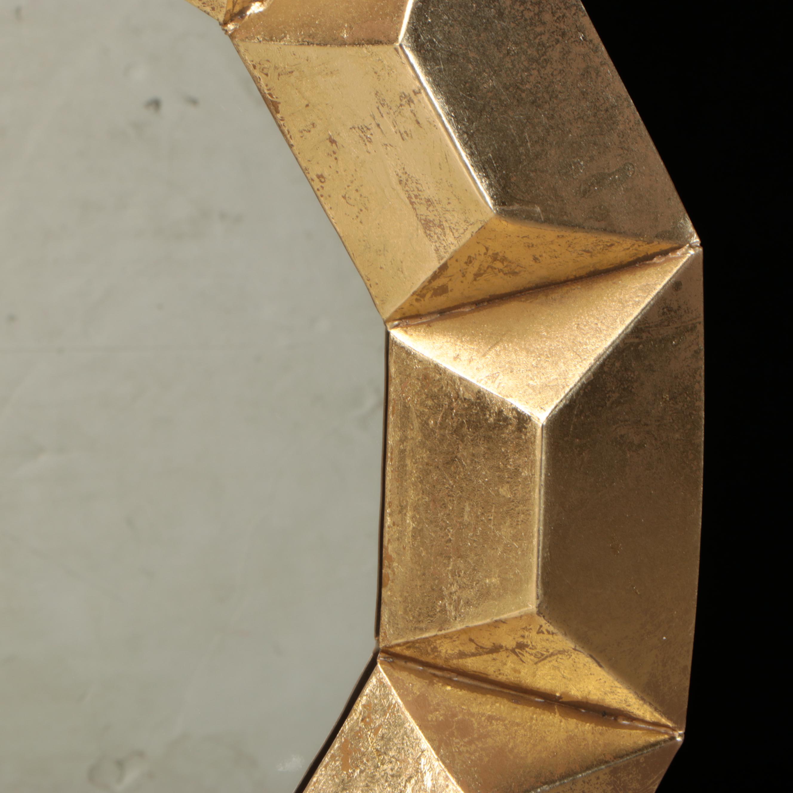 Modernist Style Gilt Metal Framed Round Vanity Mirror