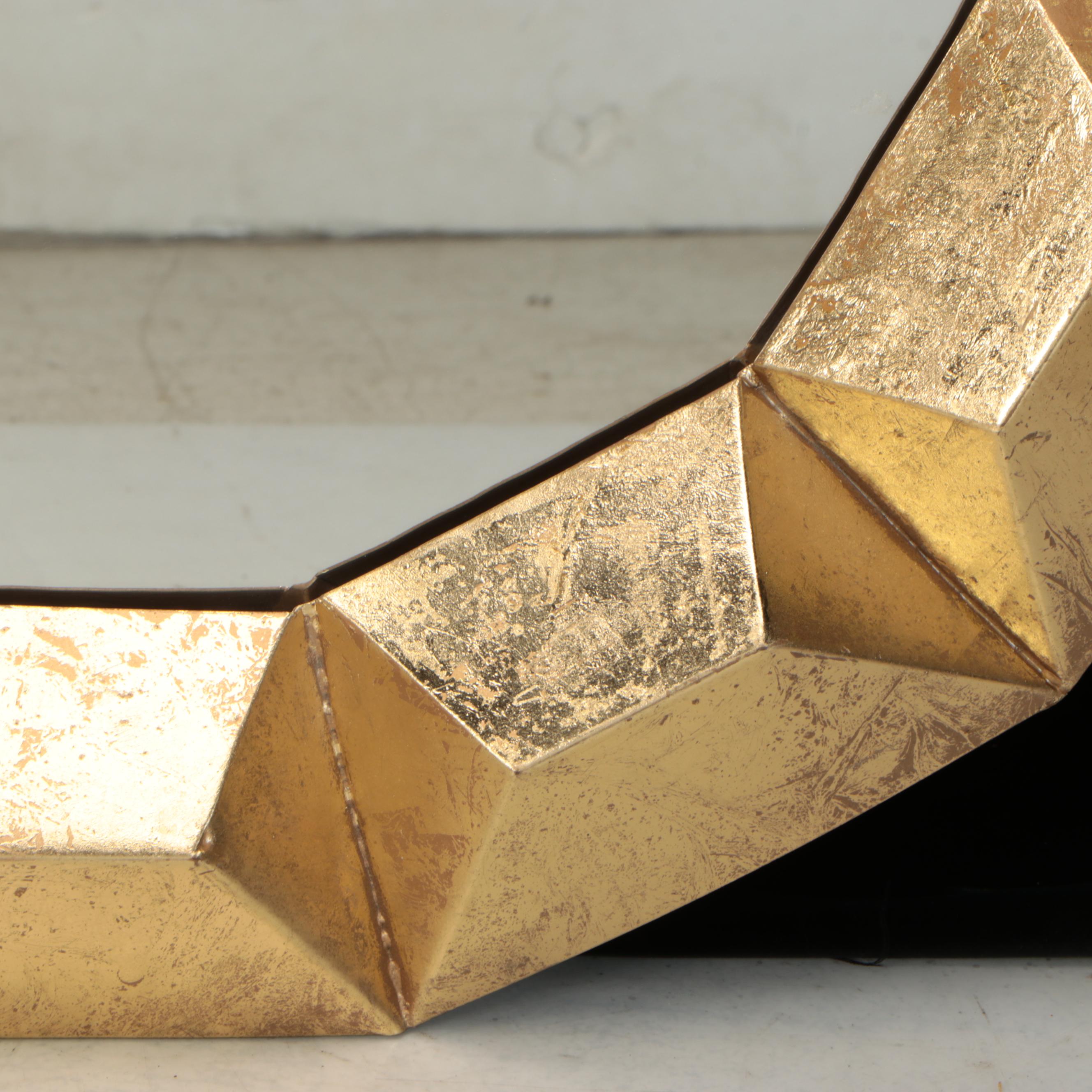 Modernist Style Gilt Metal Framed Round Vanity Mirror