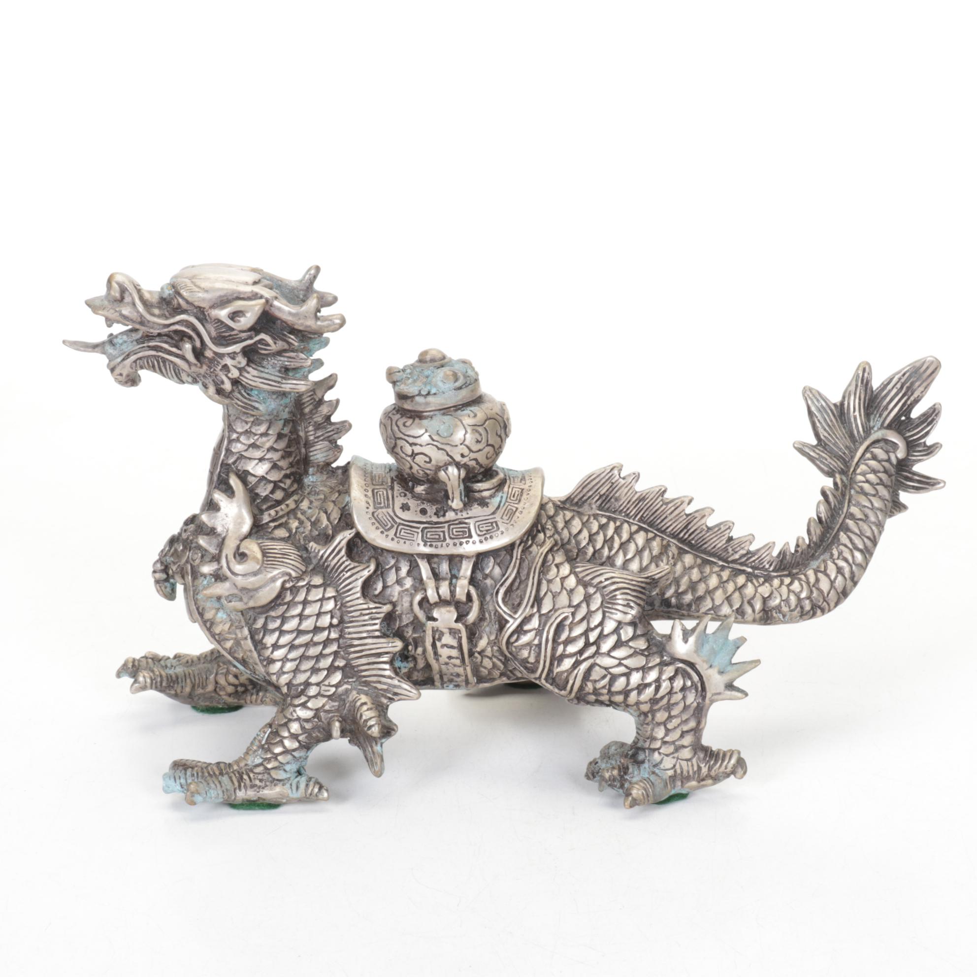 Polished Metal Tibetan Luck Dragon Statue