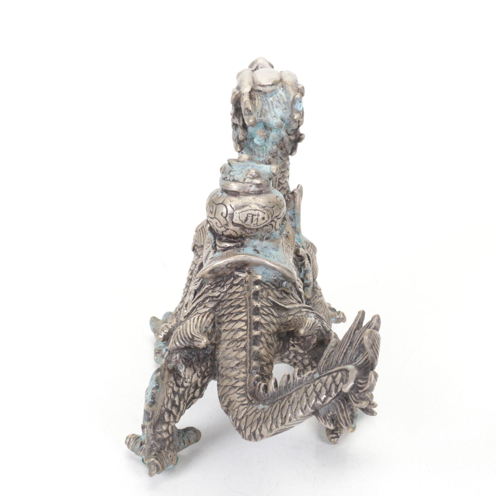 Polished Metal Tibetan Luck Dragon Statue