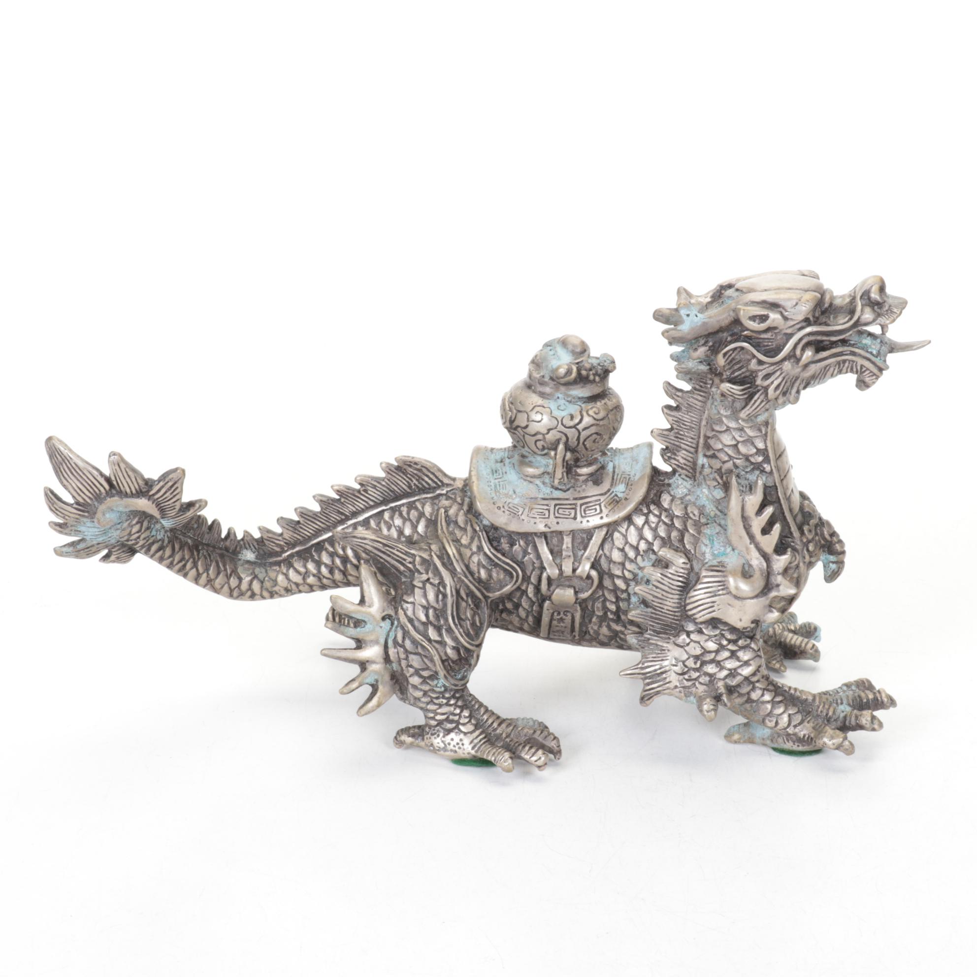 Polished Metal Tibetan Luck Dragon Statue