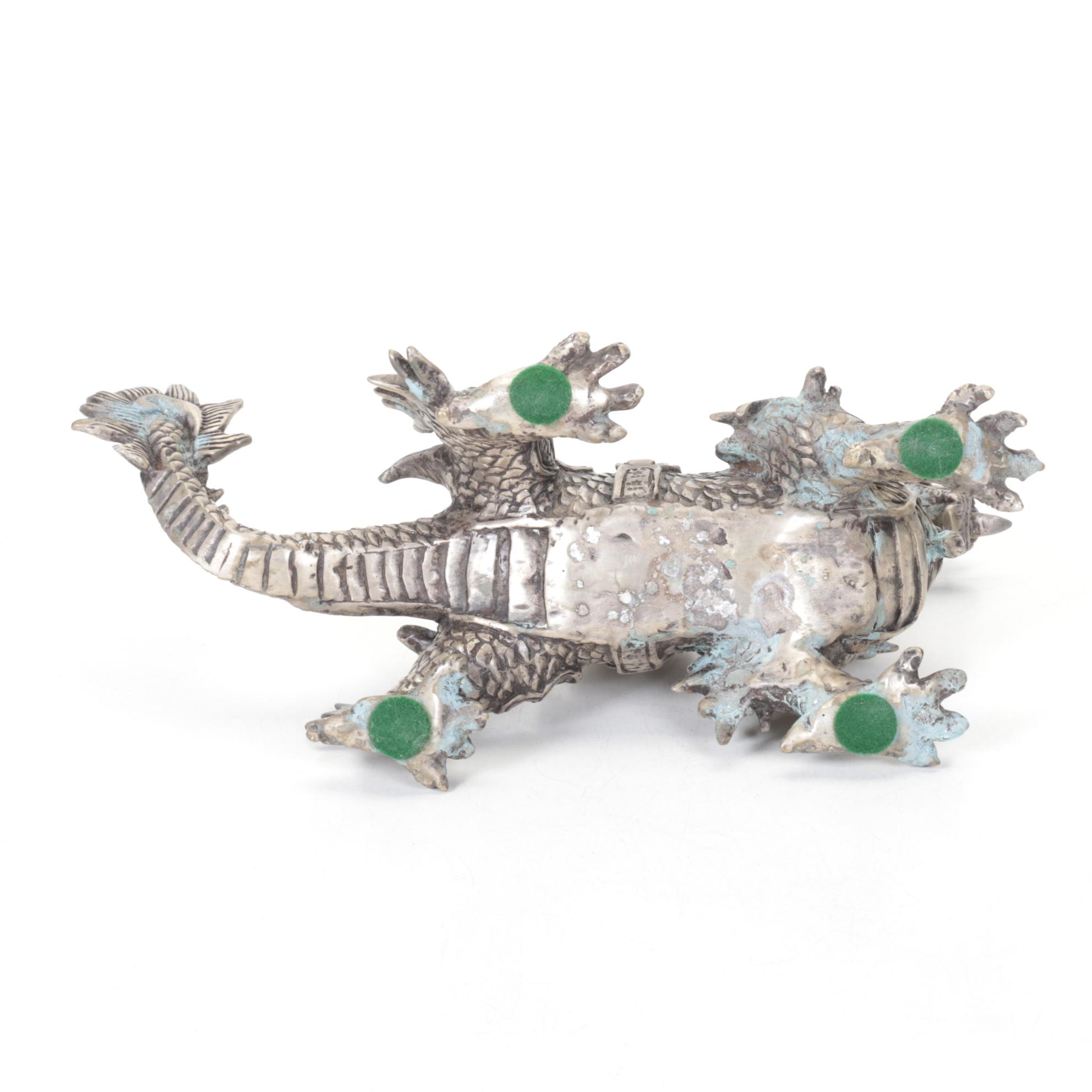 Polished Metal Tibetan Luck Dragon Statue