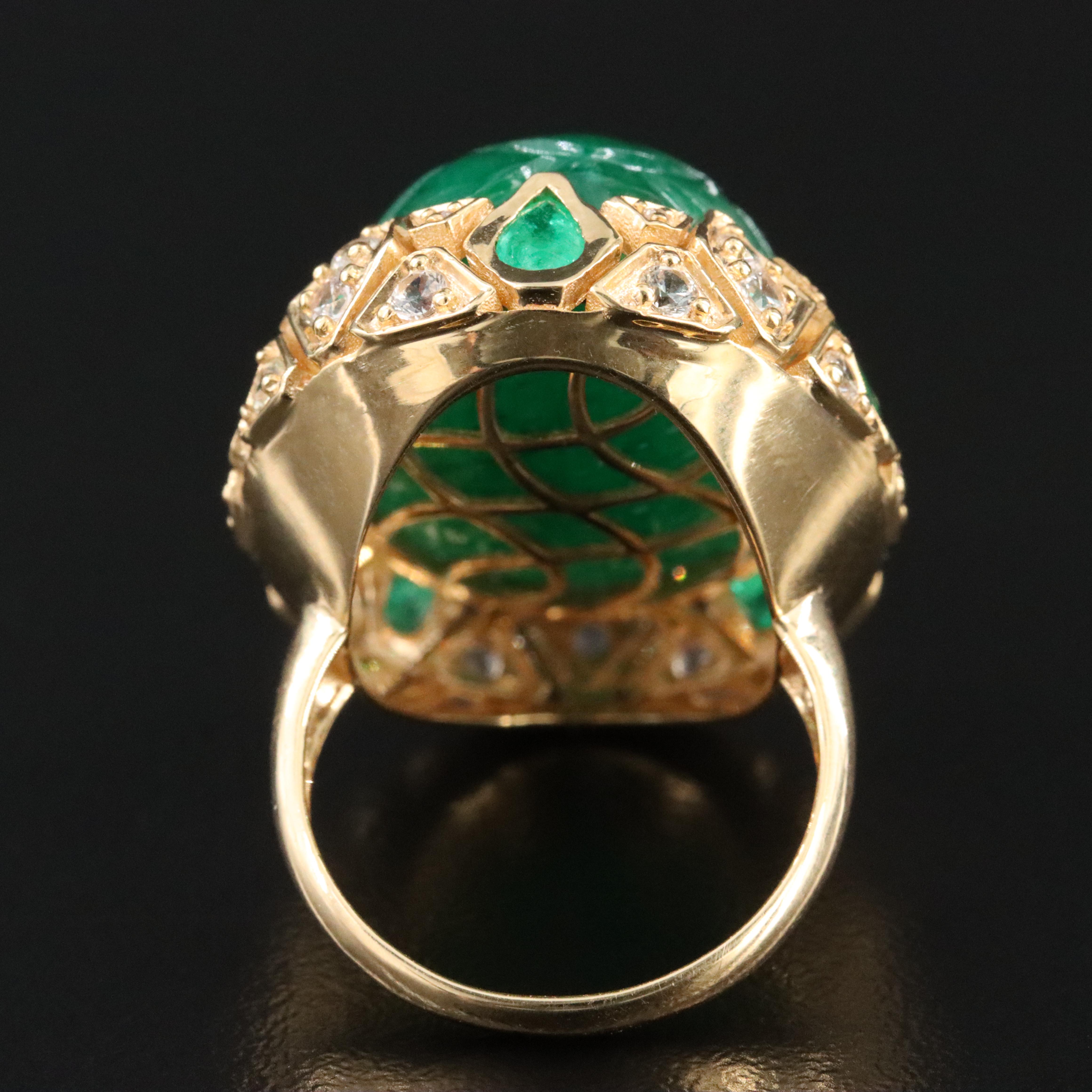 14K 34.23 CT Carved Emerald, Sapphire, and Diamond Ring with IGI Jewelry Report